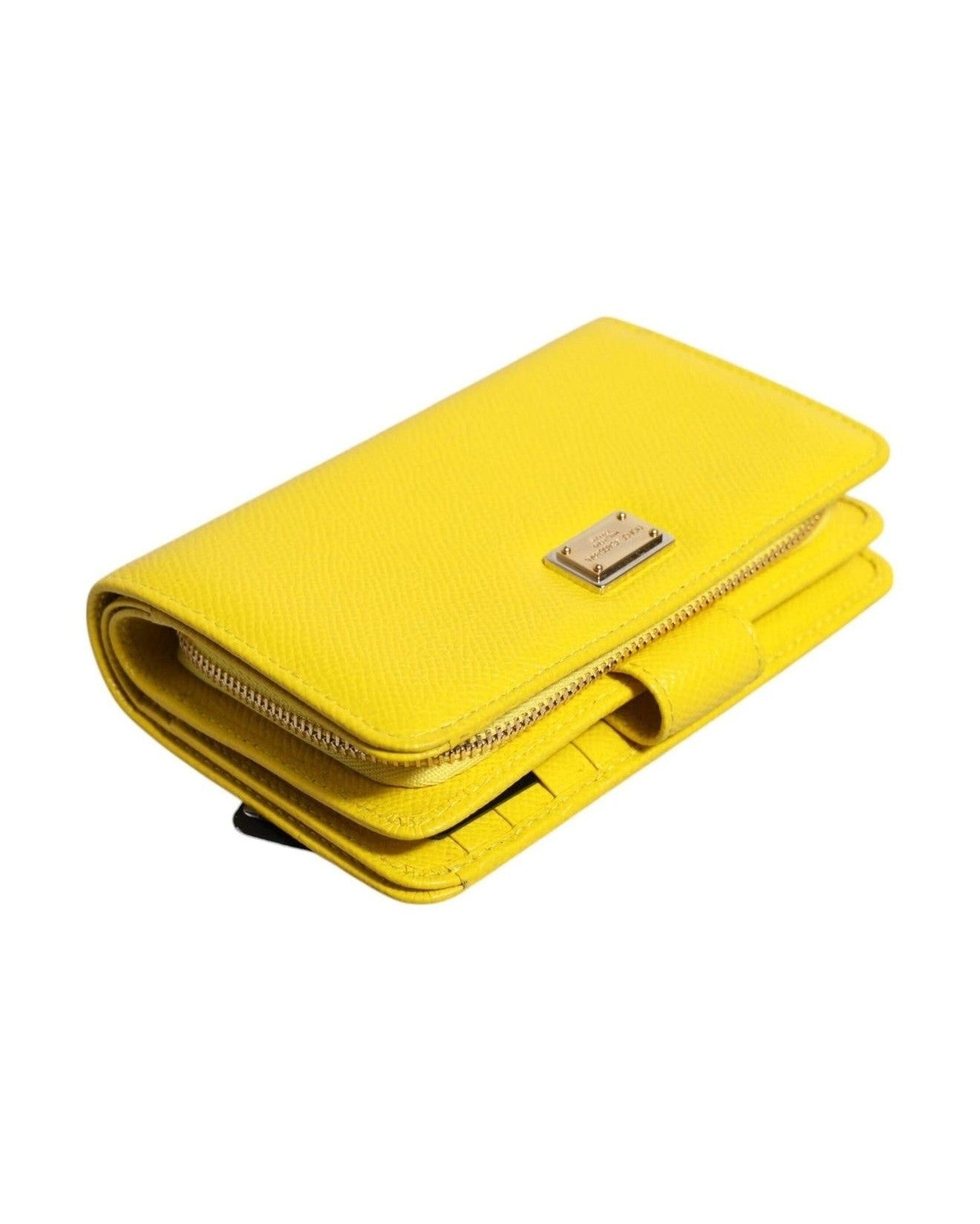 Dolce & Gabbana Yellow Leather Bifold Continental Clutch Wallet Wallets