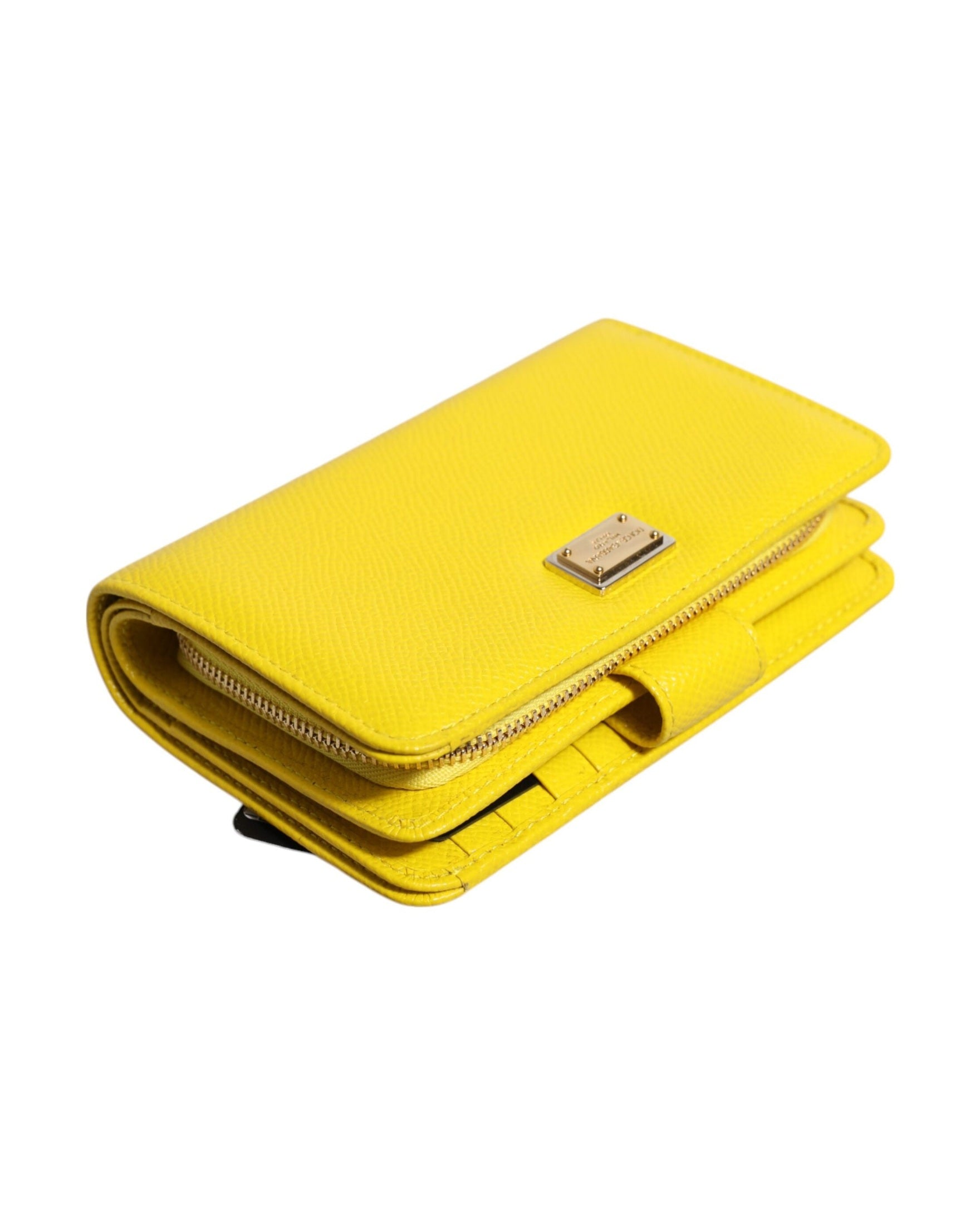 Dolce & Gabbana Yellow Leather Bifold Continental Clutch Wallet Glam Steals