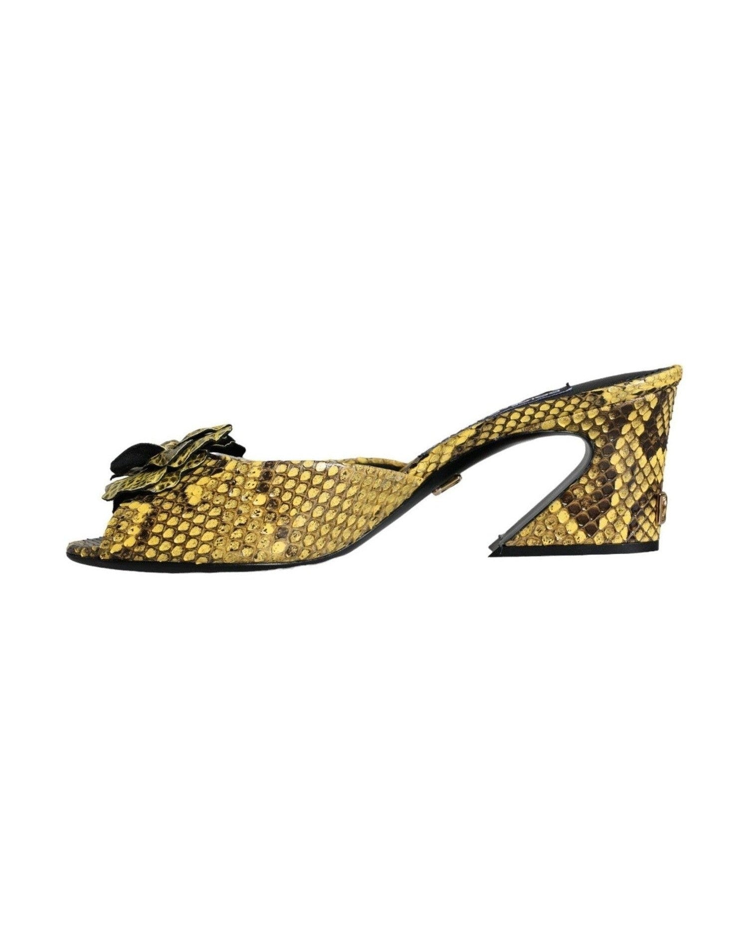 Dolce & Gabbana Yellow Leather Block Heels Slides Shoes Heels