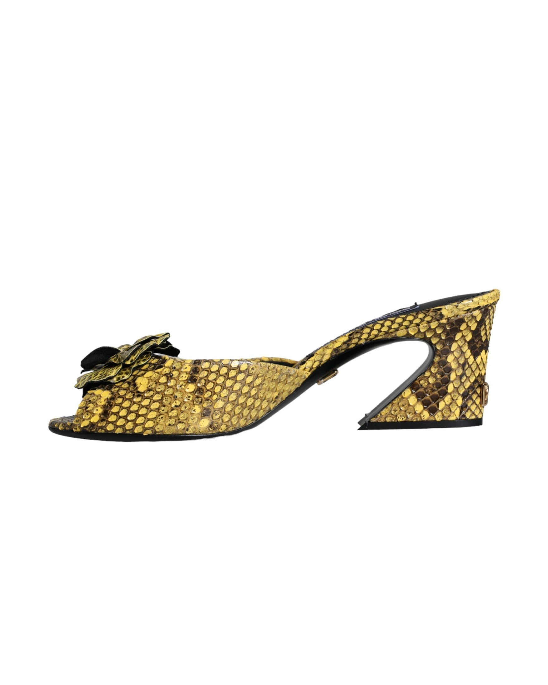 Dolce & Gabbana Yellow Leather Block Heels Slides Shoes Glam Steals