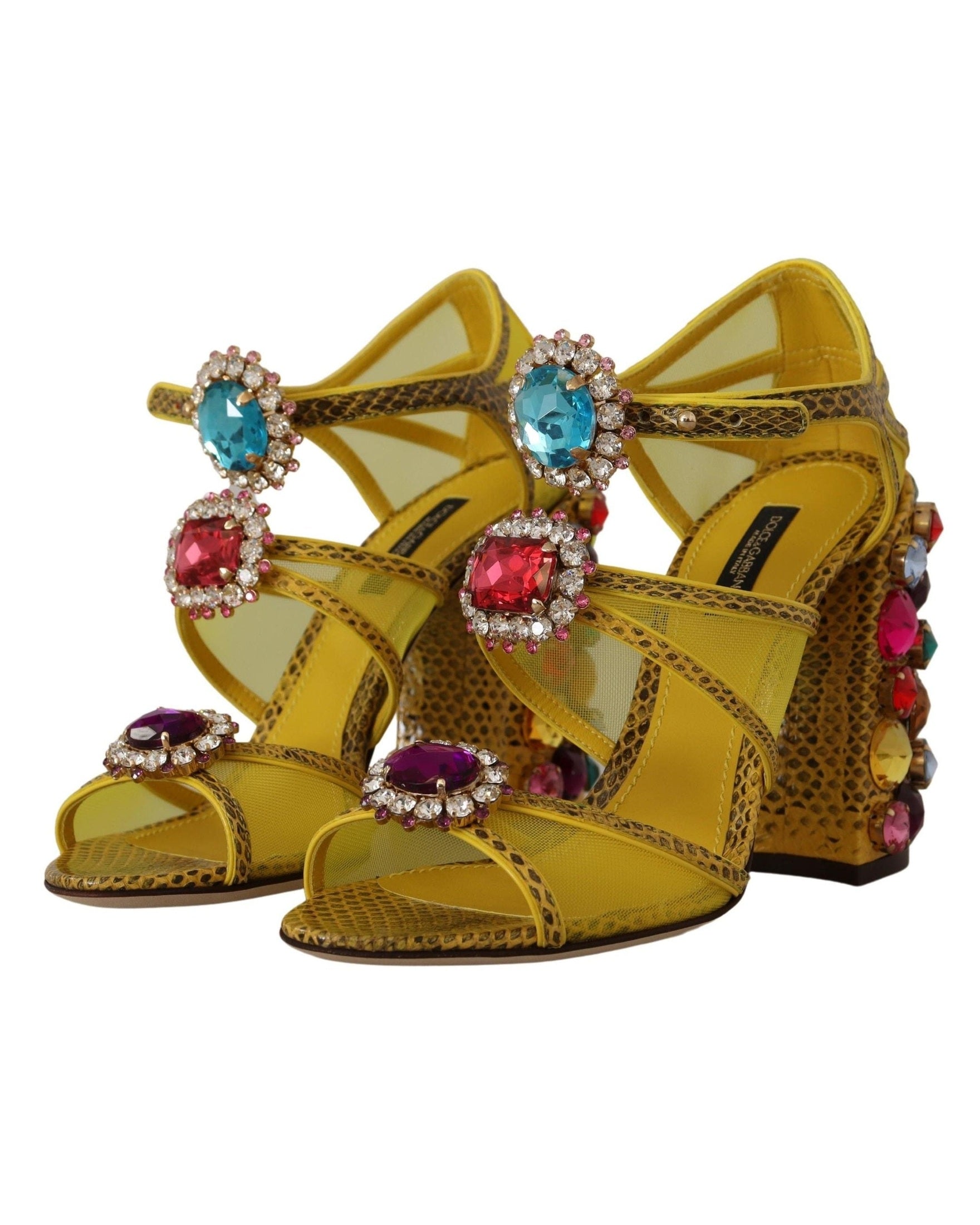 Dolce & Gabbana Yellow Leather Crystal Ayers Sandals Heels