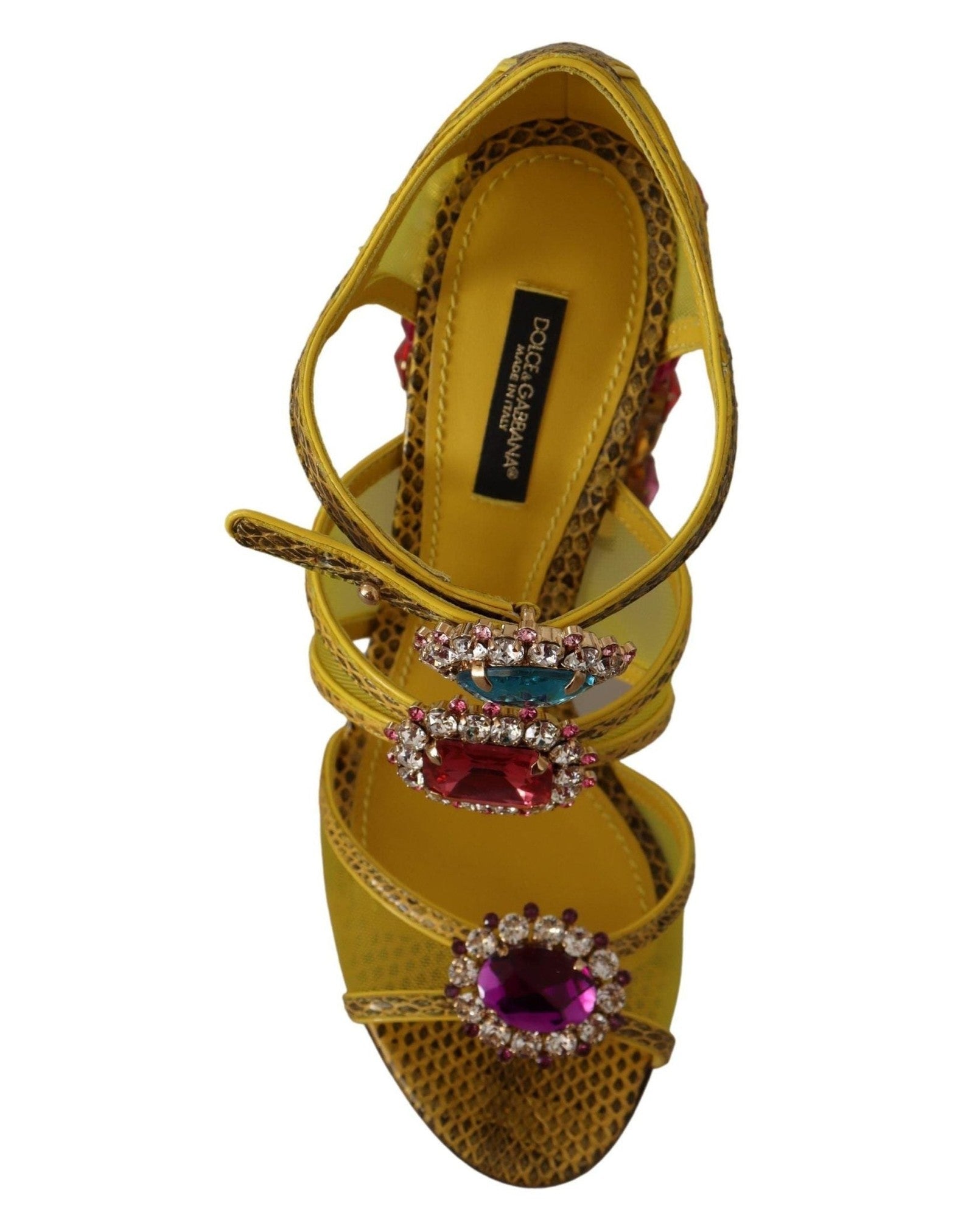 Dolce & Gabbana Yellow Leather Crystal Ayers Sandals Heels