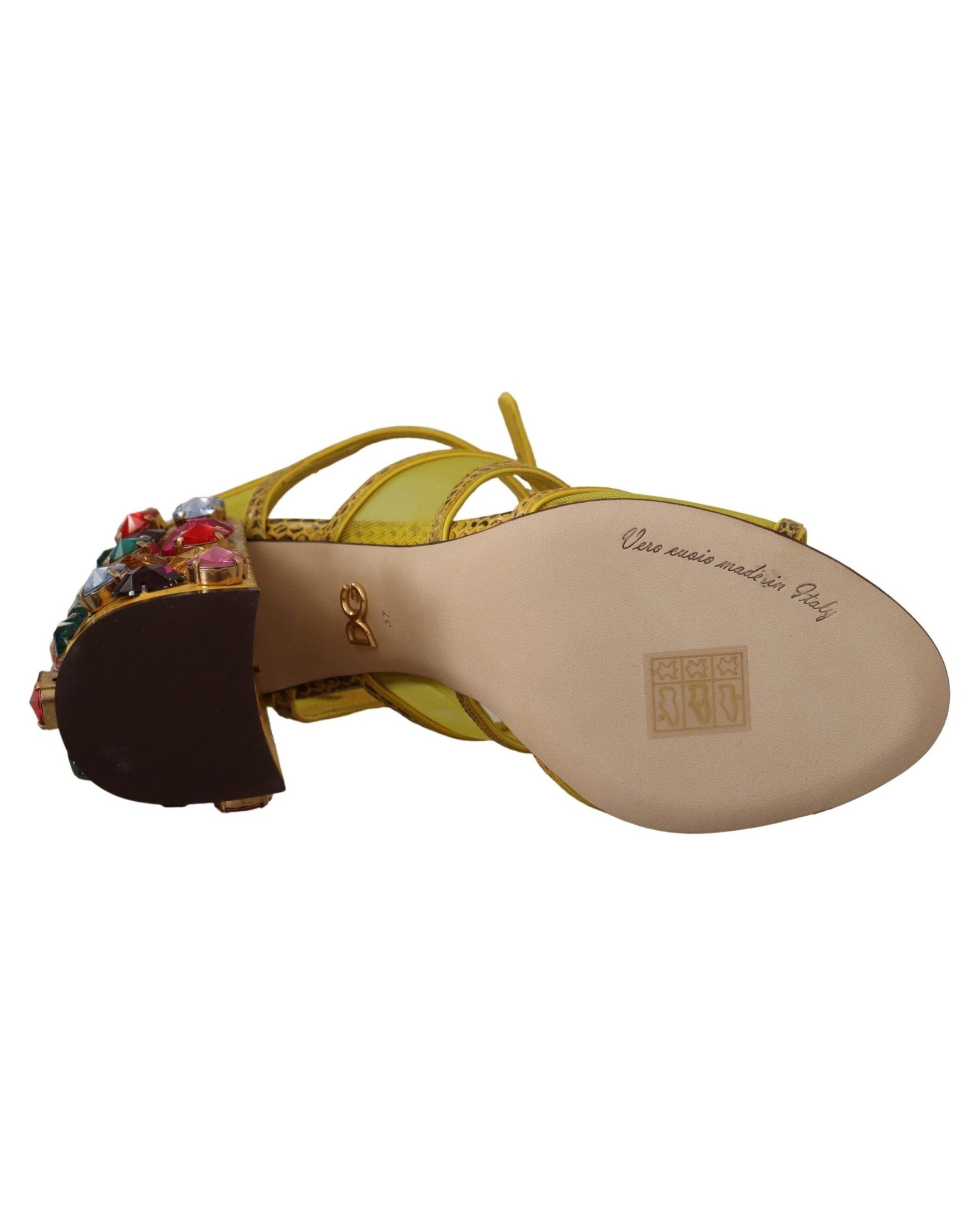 Dolce & Gabbana Yellow Leather Crystal Ayers Sandals Heels