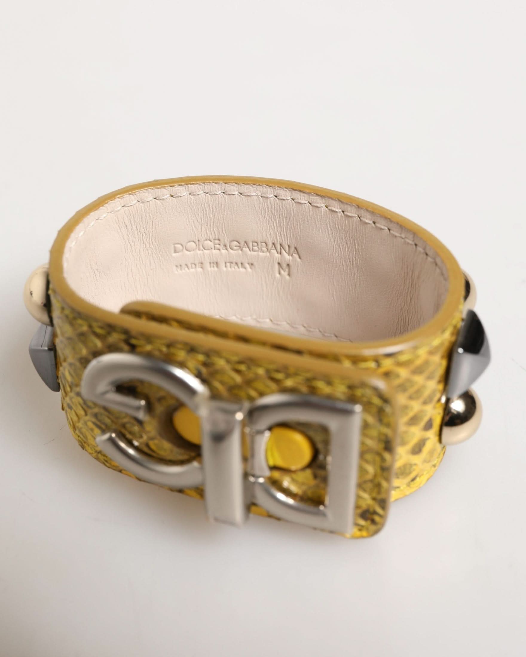Dolce & Gabbana Yellow Leather Cuff Studded Embellished Bracelet