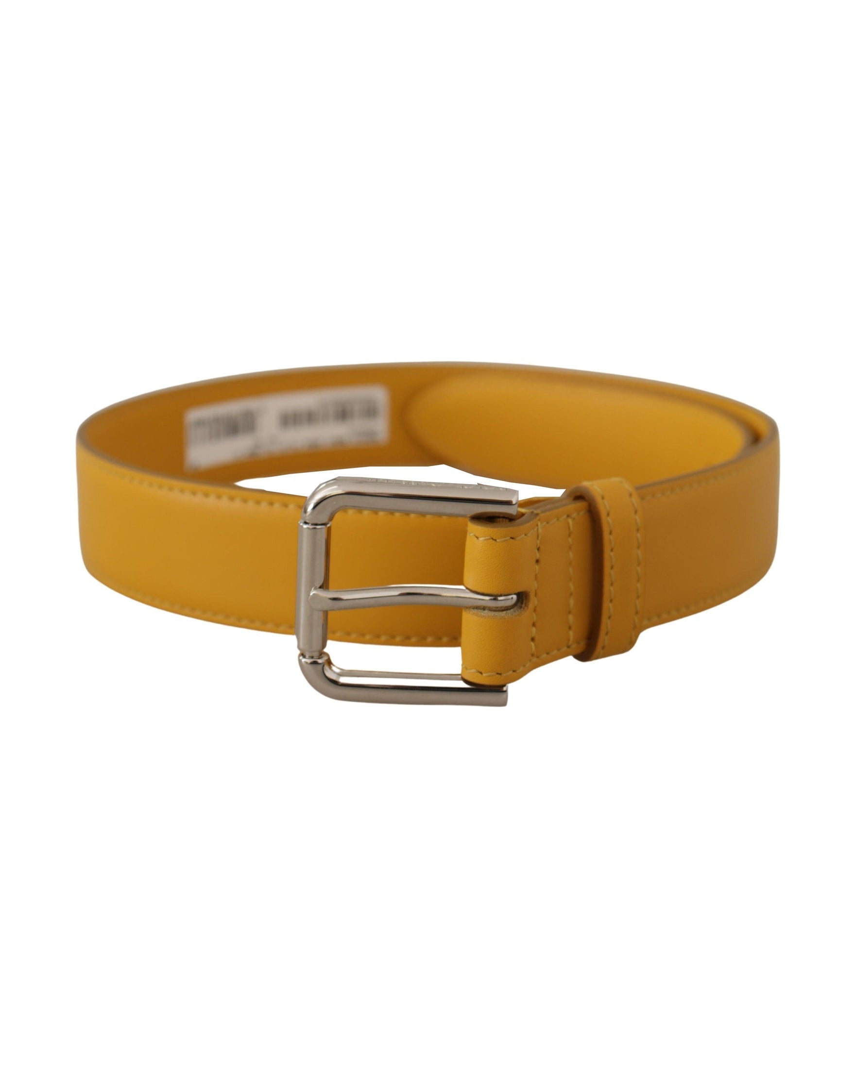 Dolce & Gabbana Yellow Leather Silver Tone Logo Metal Buckle Belt Belts