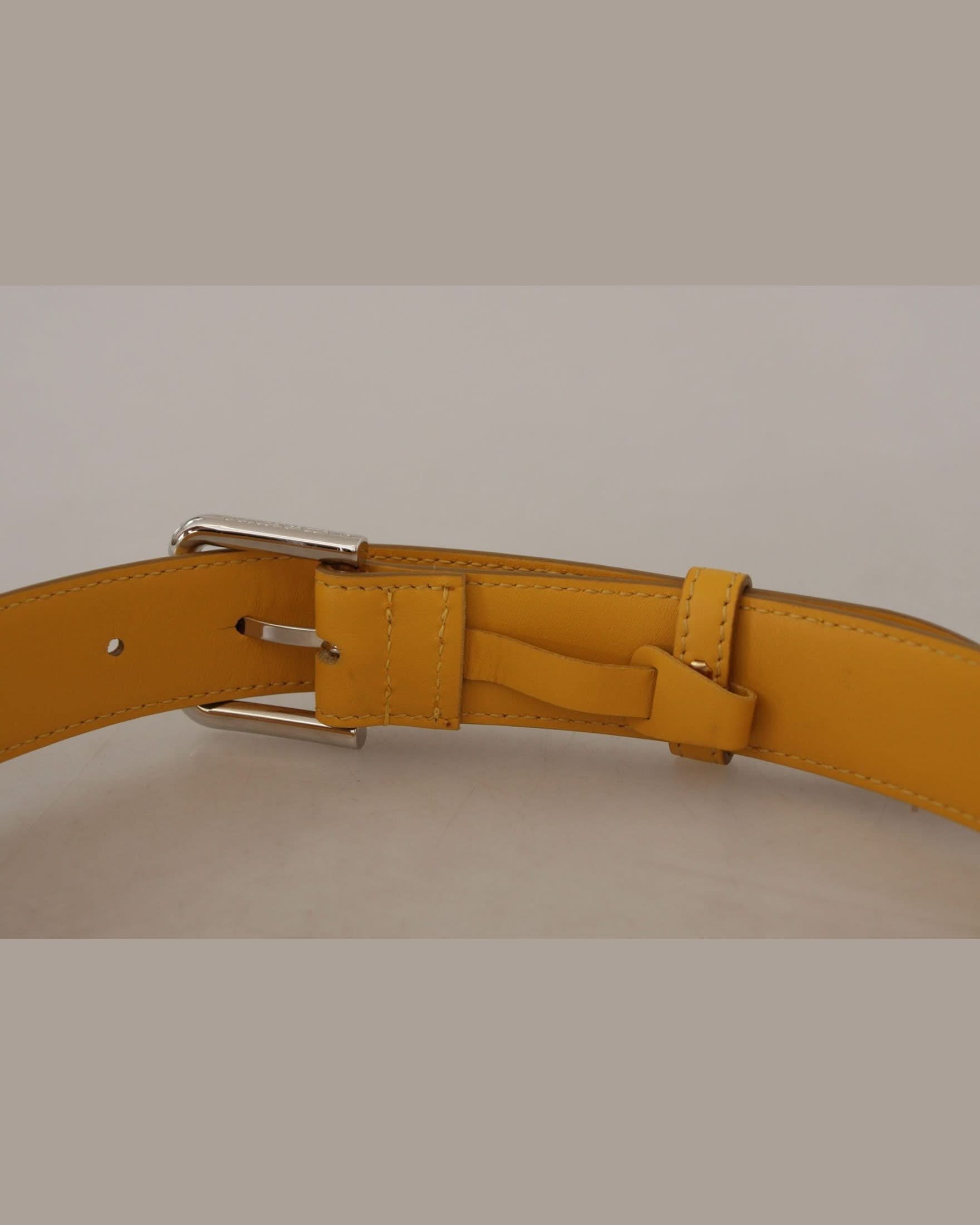 Dolce & Gabbana Yellow Leather Silver Tone Logo Metal Buckle Belt Belts