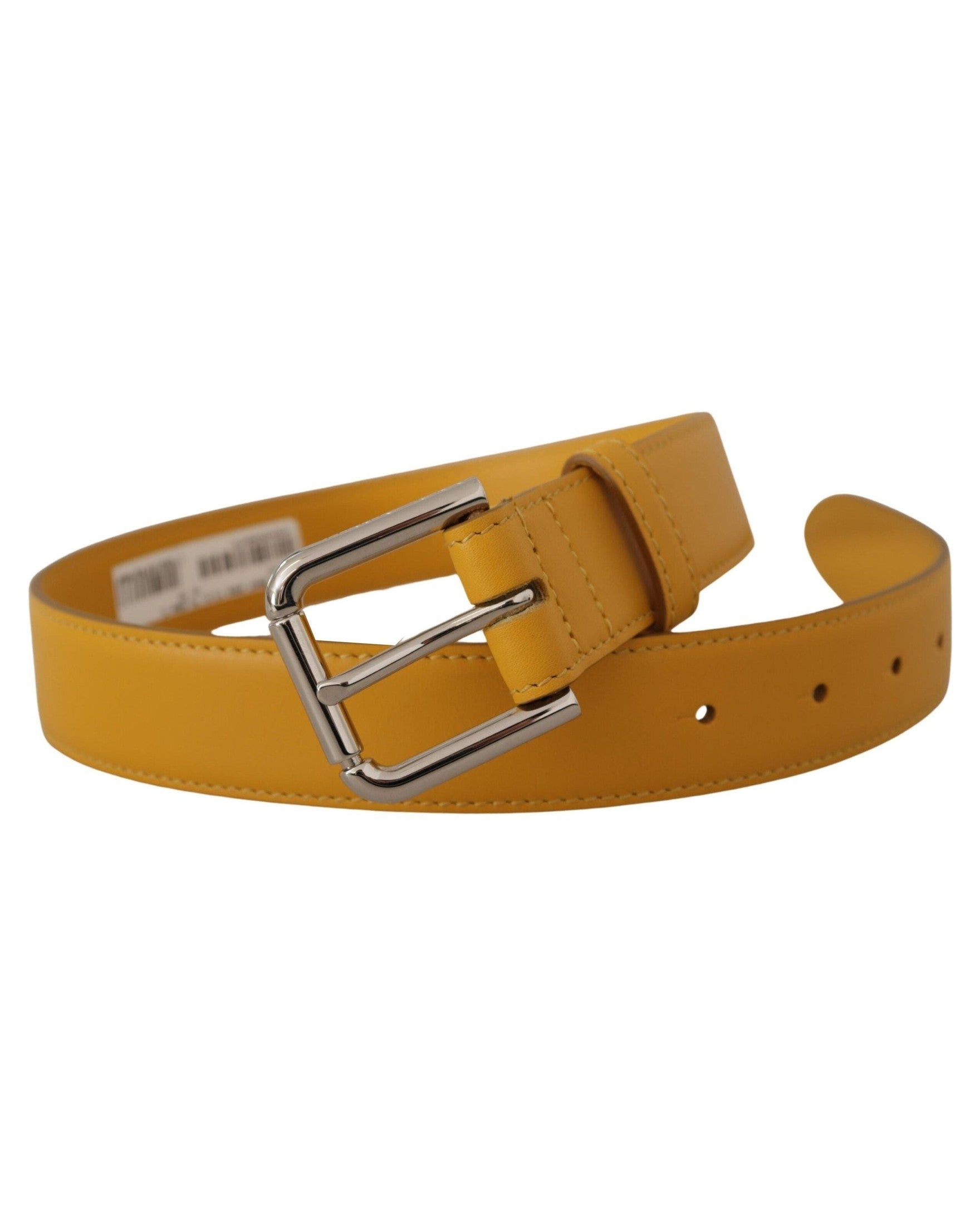 Dolce & Gabbana Yellow Leather Silver Tone Logo Metal Buckle Belt Belts