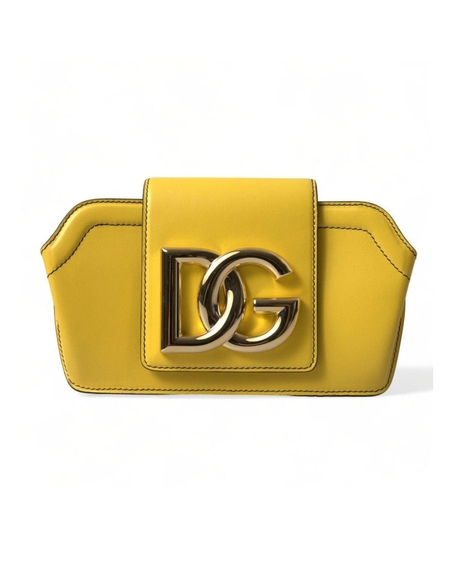 Dolce & Gabbana Yellow Leather Smooth Dg Logo Clutch Crossbody Case Bag Cross Body Bags