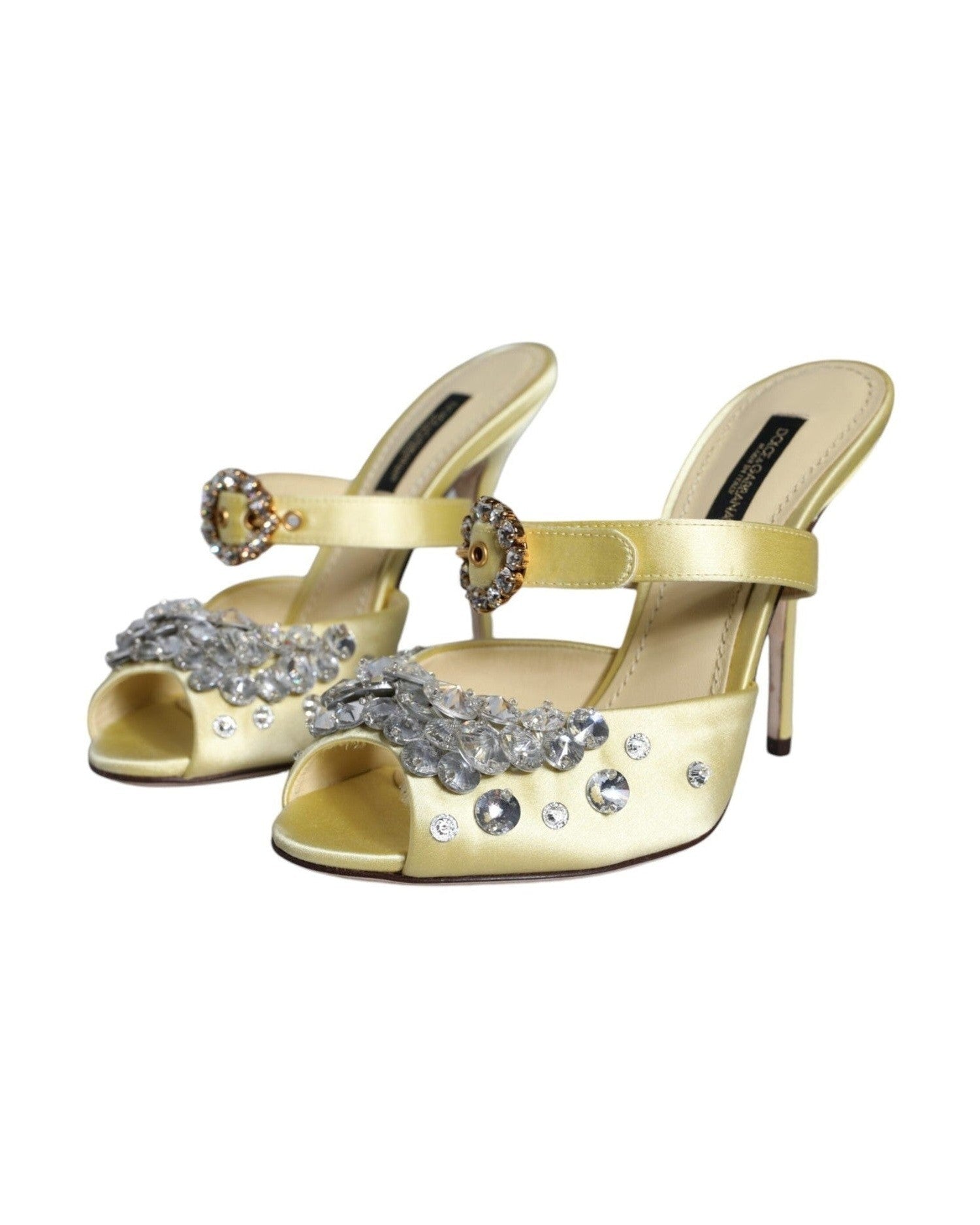 Dolce & Gabbana Yellow Mary Janes Satin Crystal Sandals Shoes Heels