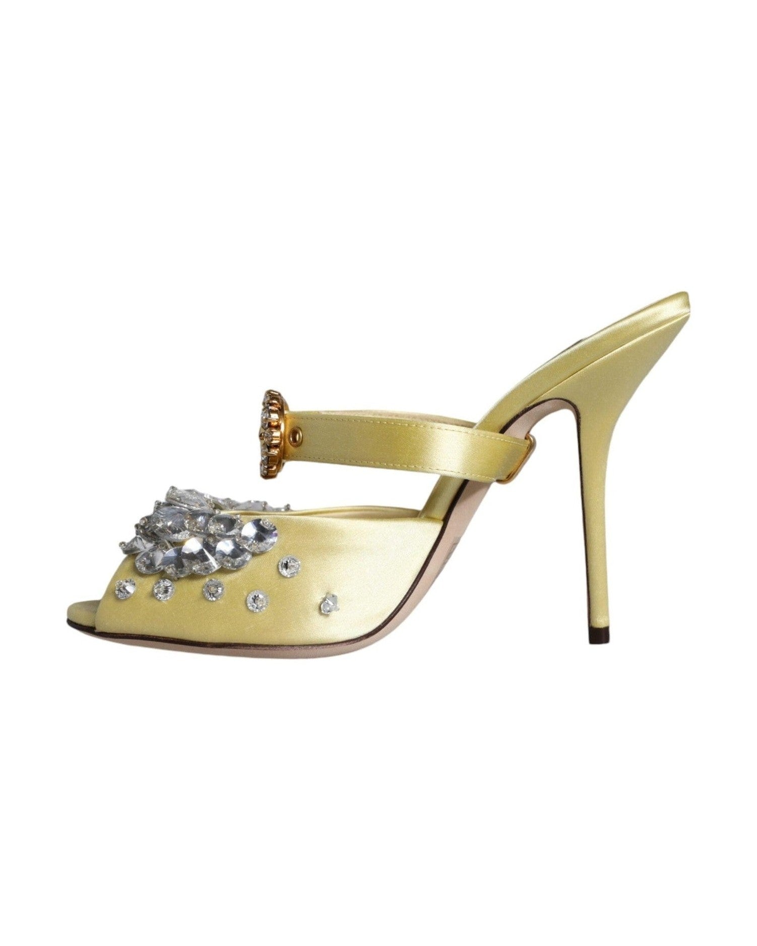 Dolce & Gabbana Yellow Mary Janes Satin Crystal Sandals Shoes Heels