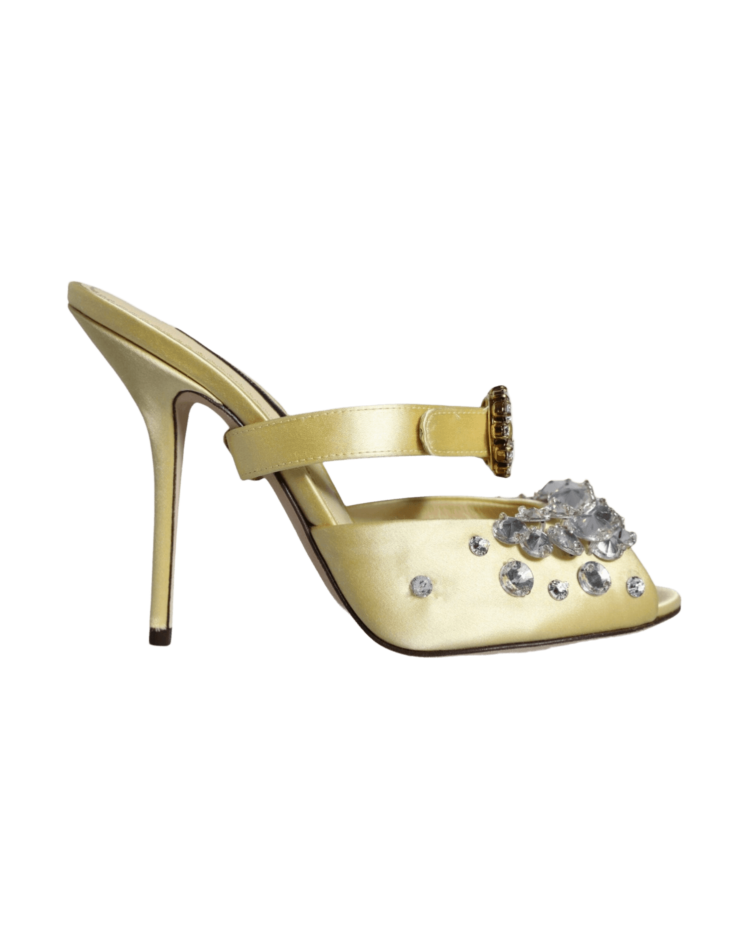 Dolce & Gabbana Yellow Mary Janes Satin Crystal Sandals Shoes Heels