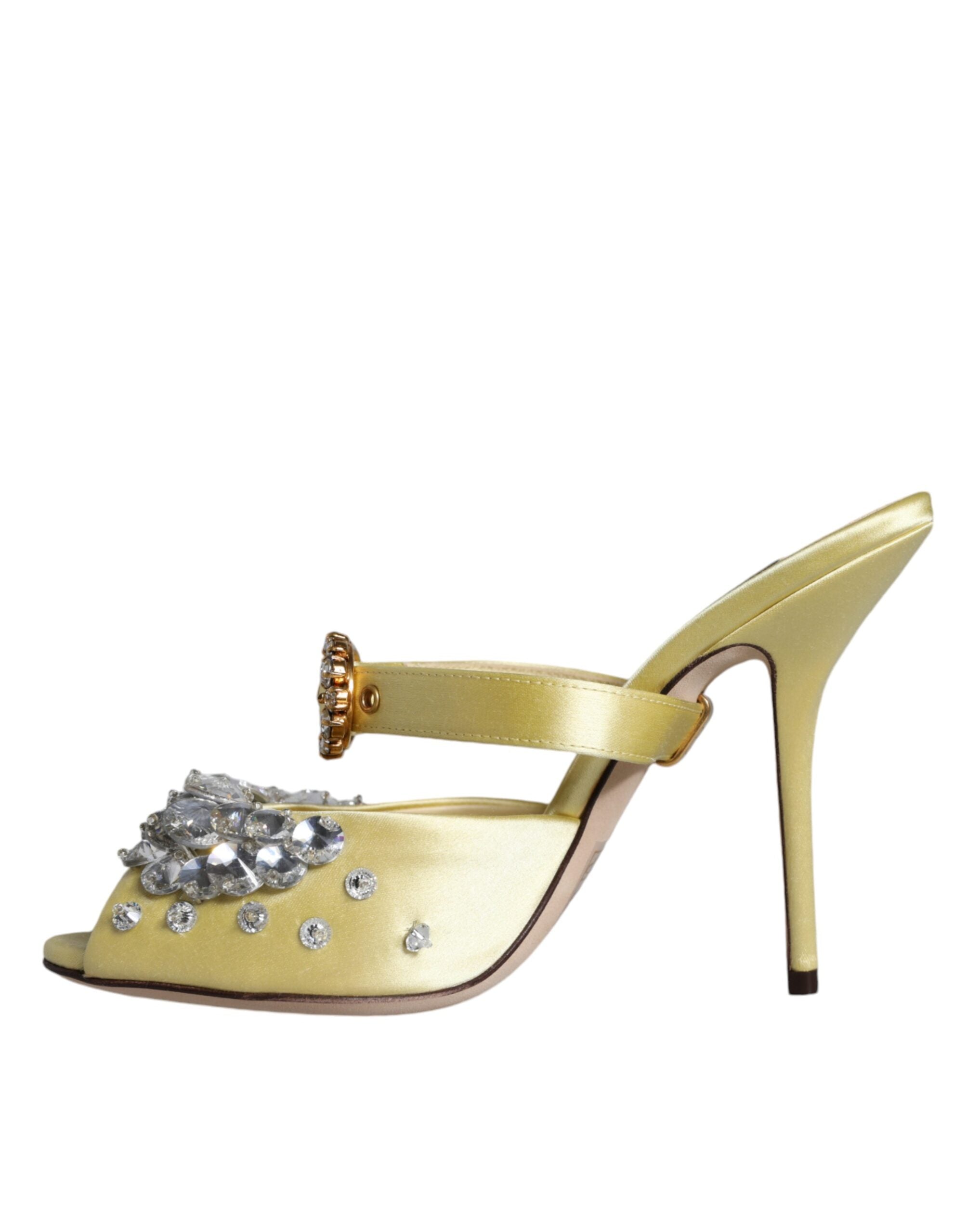 Dolce & Gabbana Yellow Mary Janes Satin Crystal Sandals Shoes Glam Steals