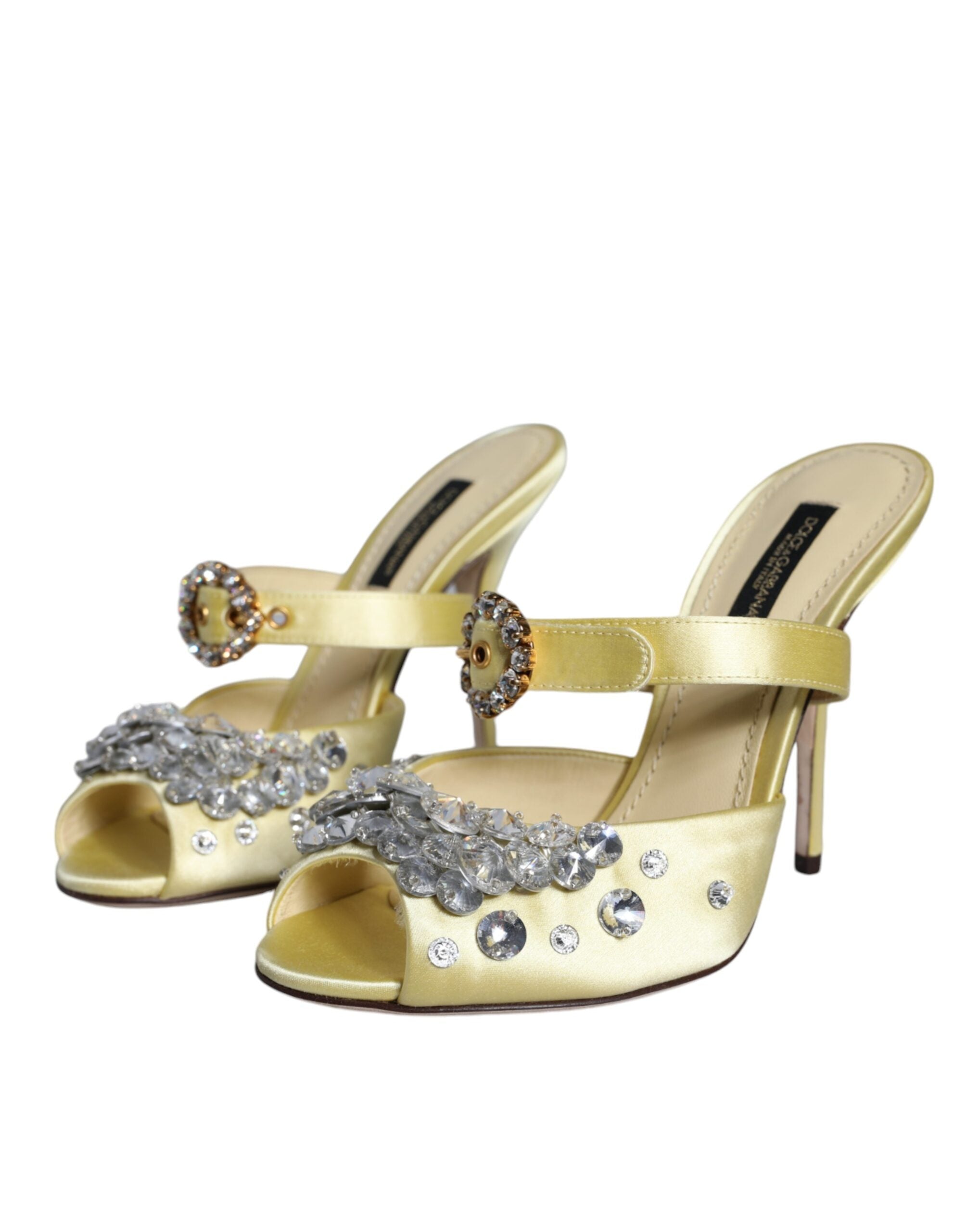 Dolce & Gabbana Yellow Mary Janes Satin Crystal Sandals Shoes Glam Steals