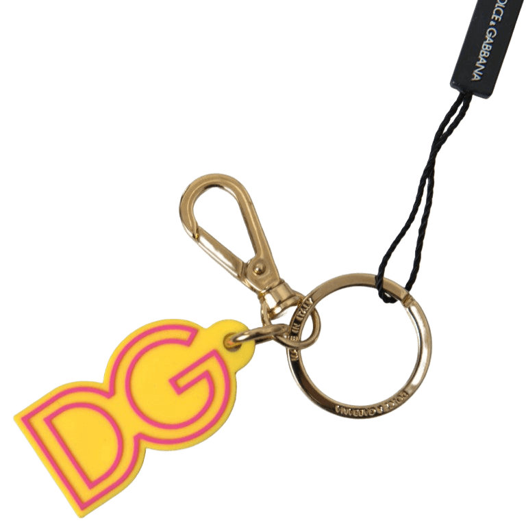 Dolce & Gabbana Yellow Rubber Dg Logo Gold Brass Metal Keyring Keychain Glam Steals