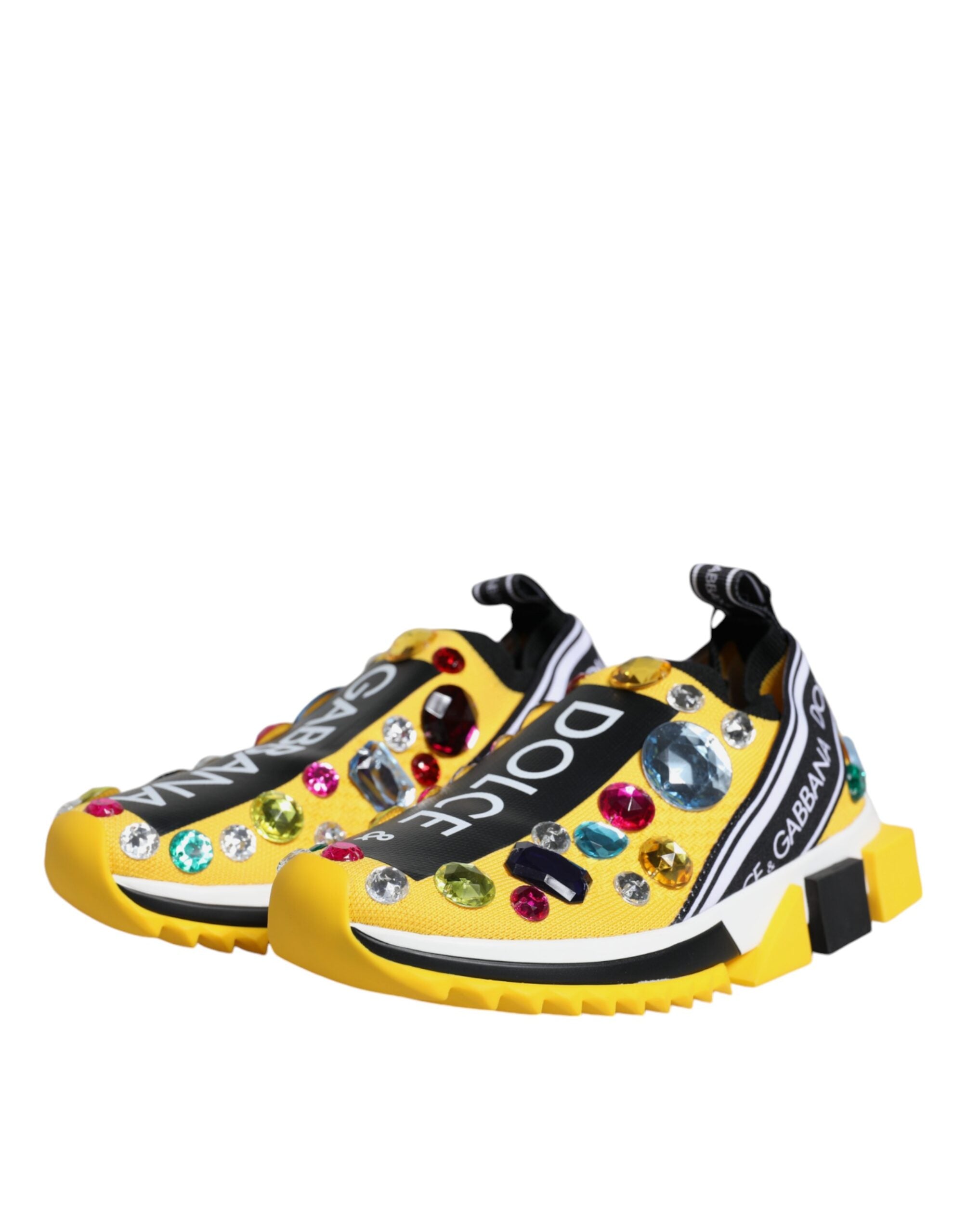 Dolce & Gabbana Yellow Sorrento Crystals Low Top Sneakers Shoes Glam Steals