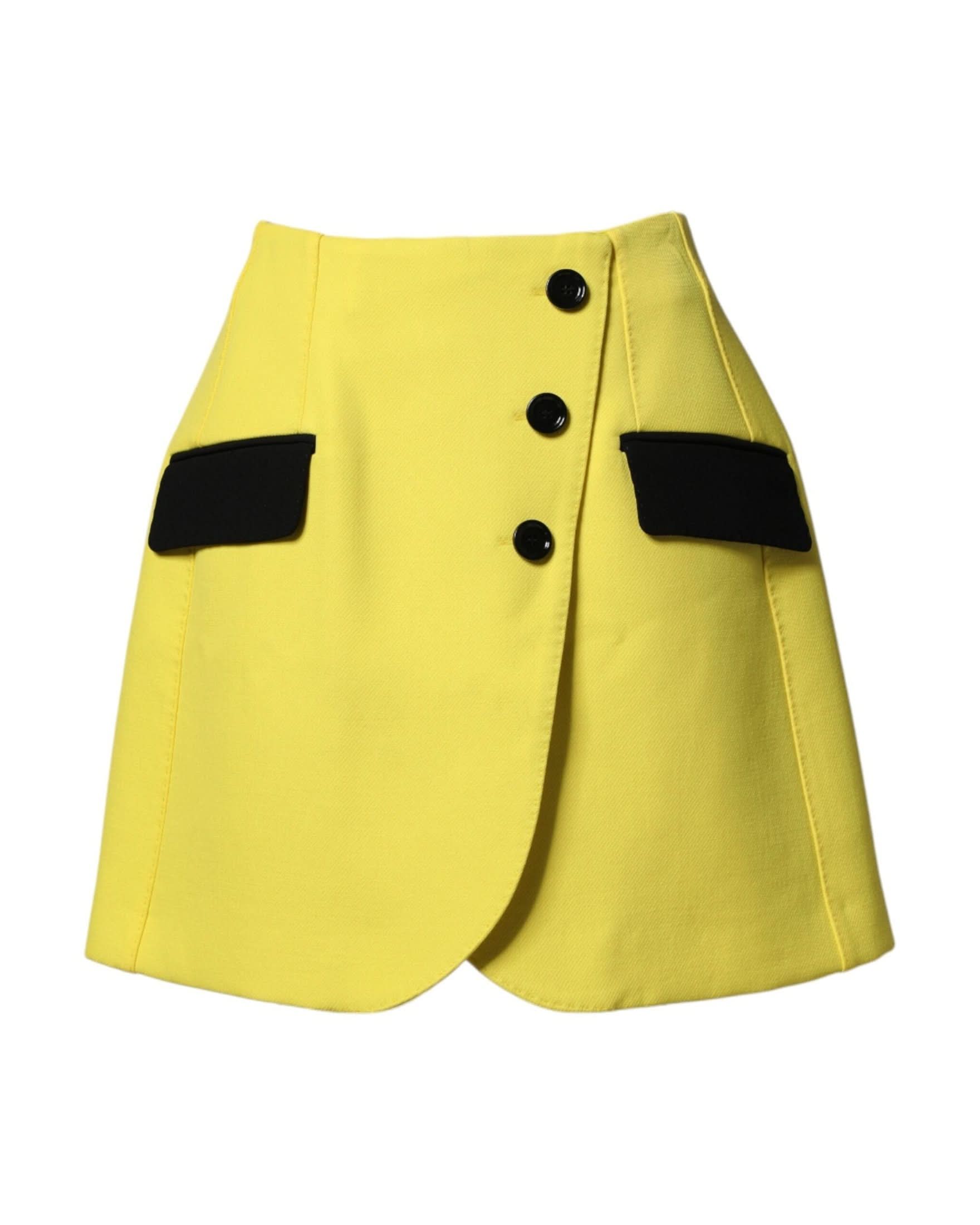 Dolce & Gabbana Yellow Wool Buttoned High Waist Mini Skirt Skirts