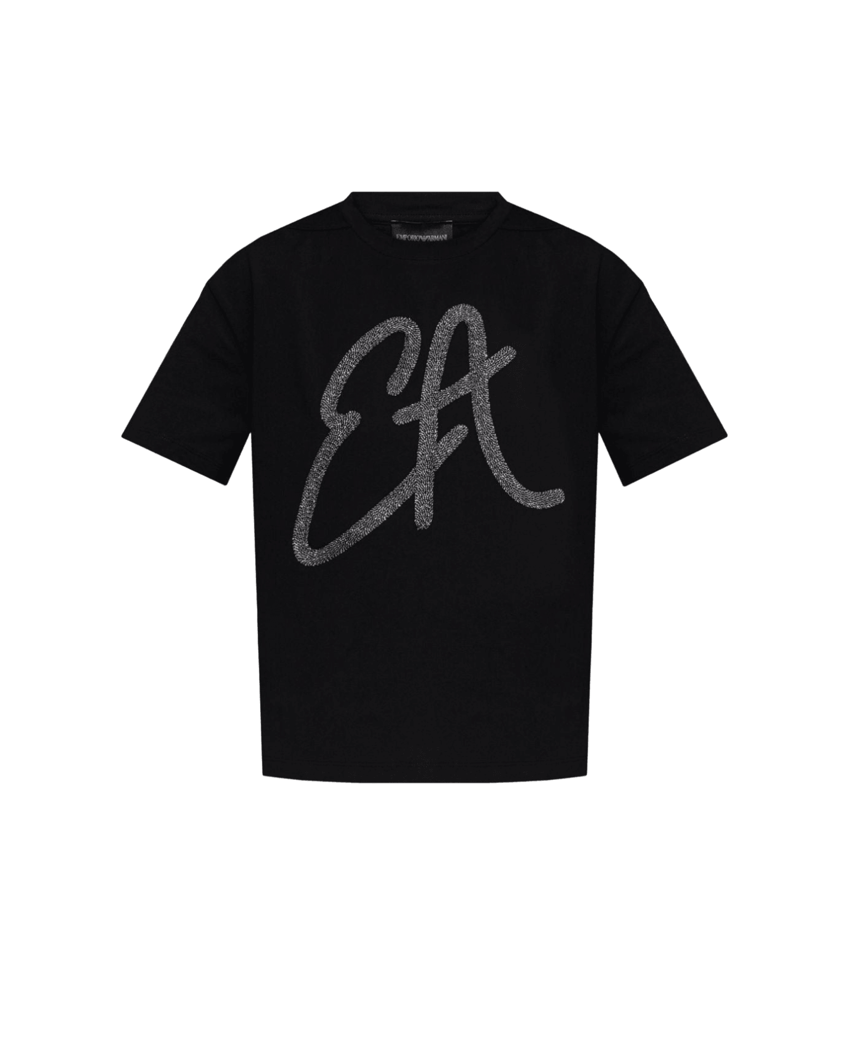 Emporio Armani Cotton Jersey T-shirt with Oversized Lurex Logo Glam Steals