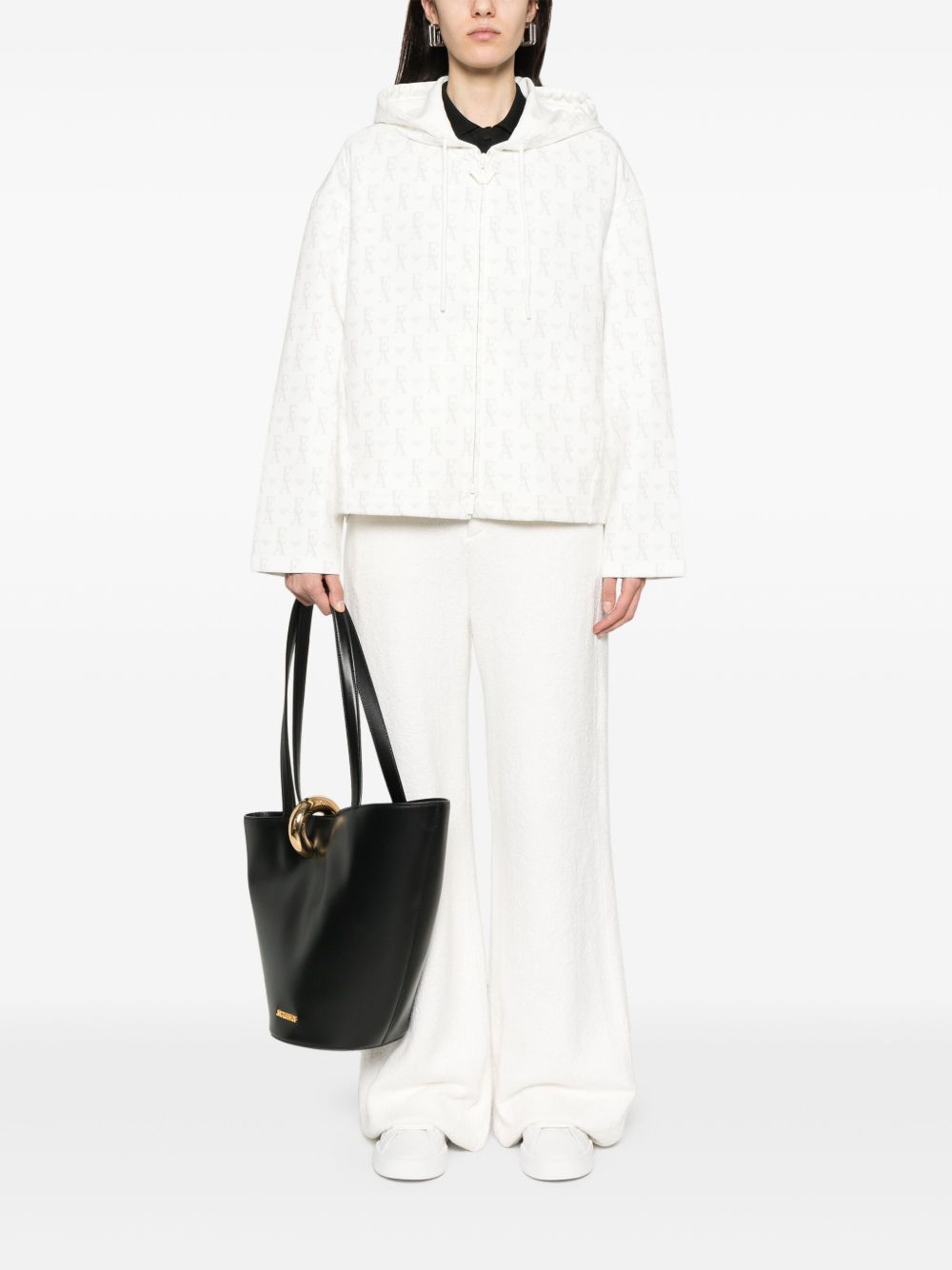 Emporio Armani Jersey Zip Up Hoodie in Double with All Over Lettering Glam Steals