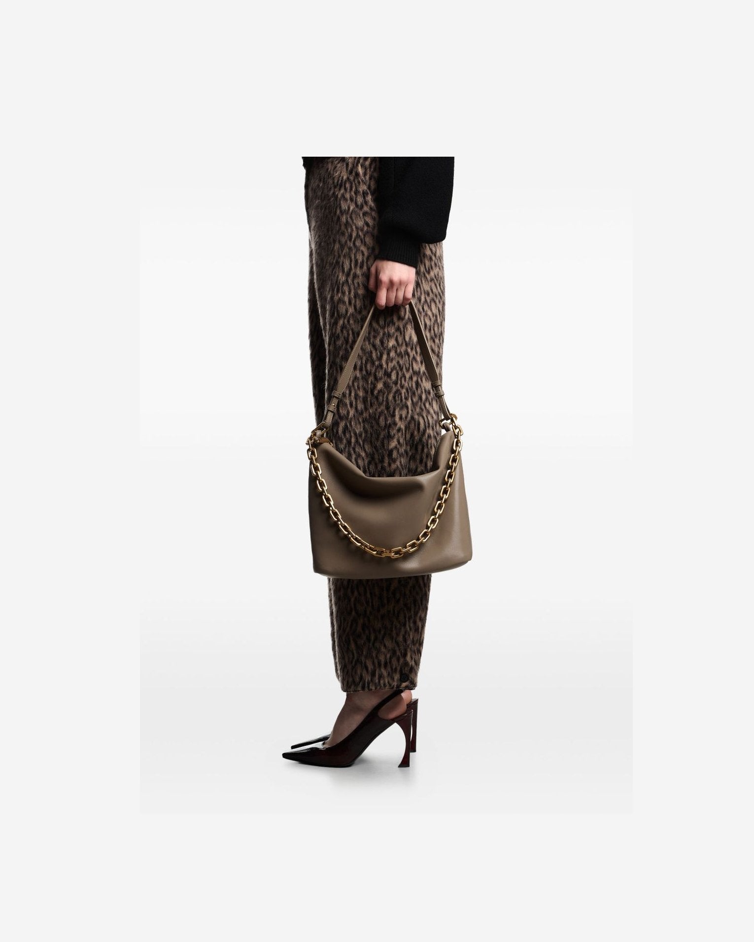 Emporio Armani Leather Medium Hobo Bag with Chain Glam Steals