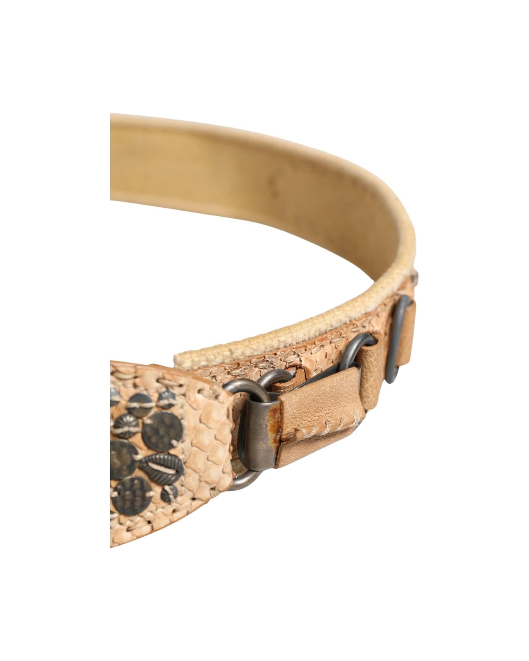 Ermanno Scervino Beige Canvas Embellished Metal Buckle Belt