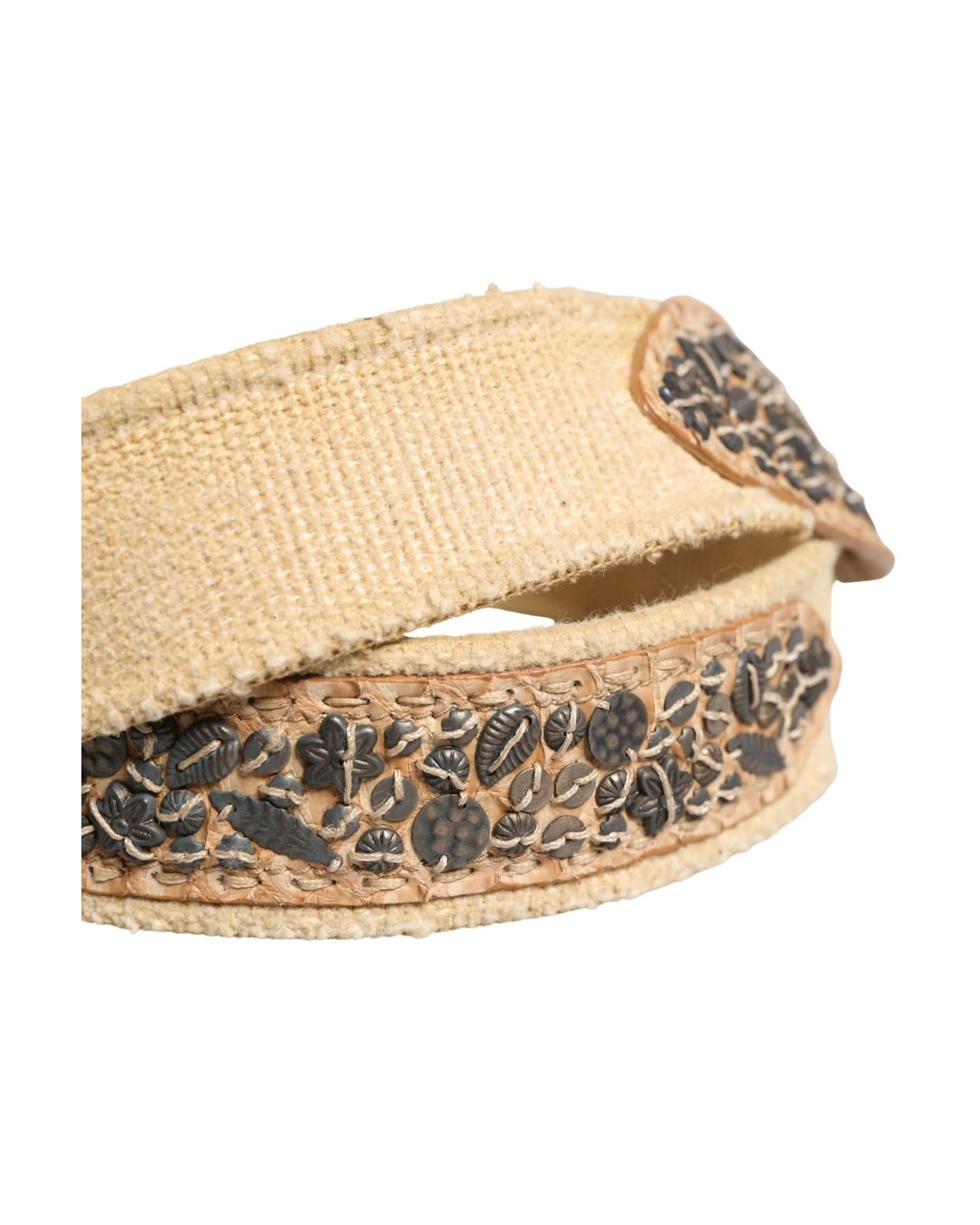 Ermanno Scervino Beige Canvas Embellished Metal Buckle Belt