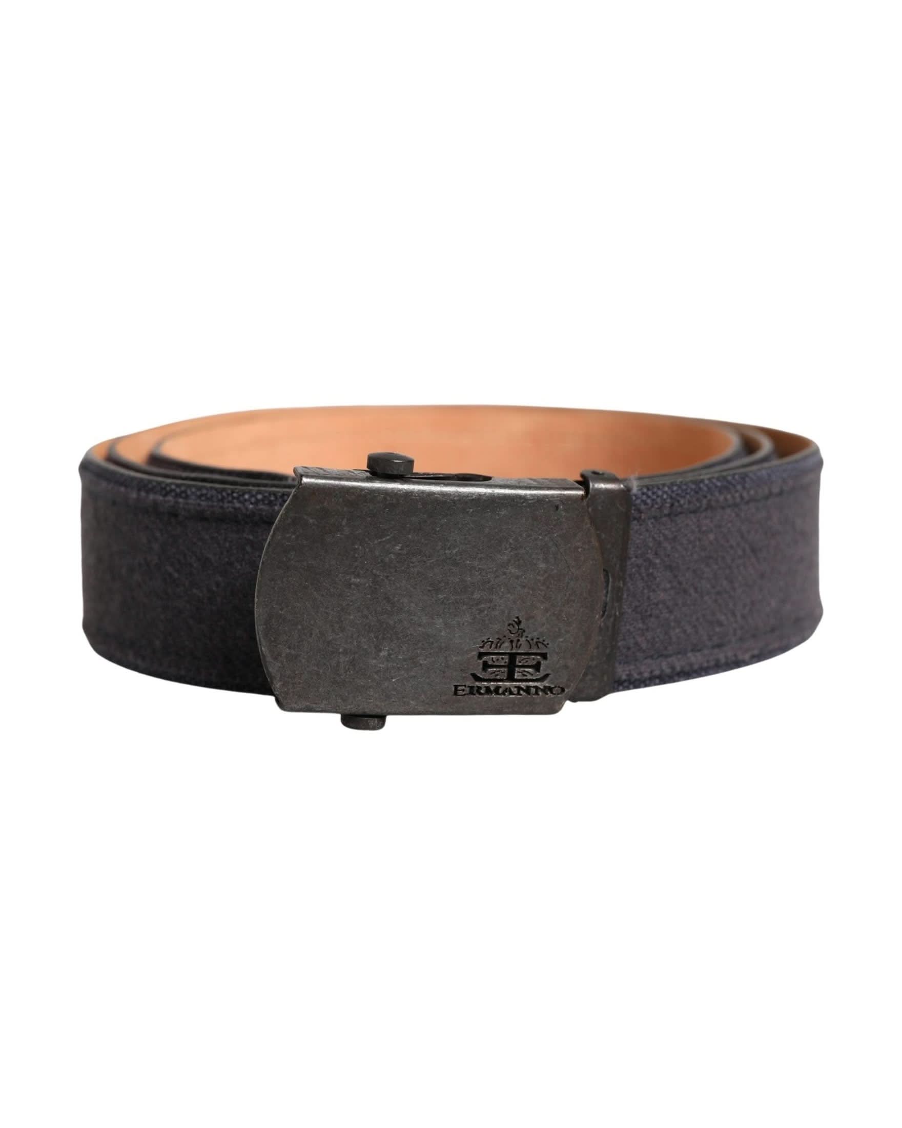 Ermanno Scervino Black Wool Cotton Logo Metal Buckle Belt