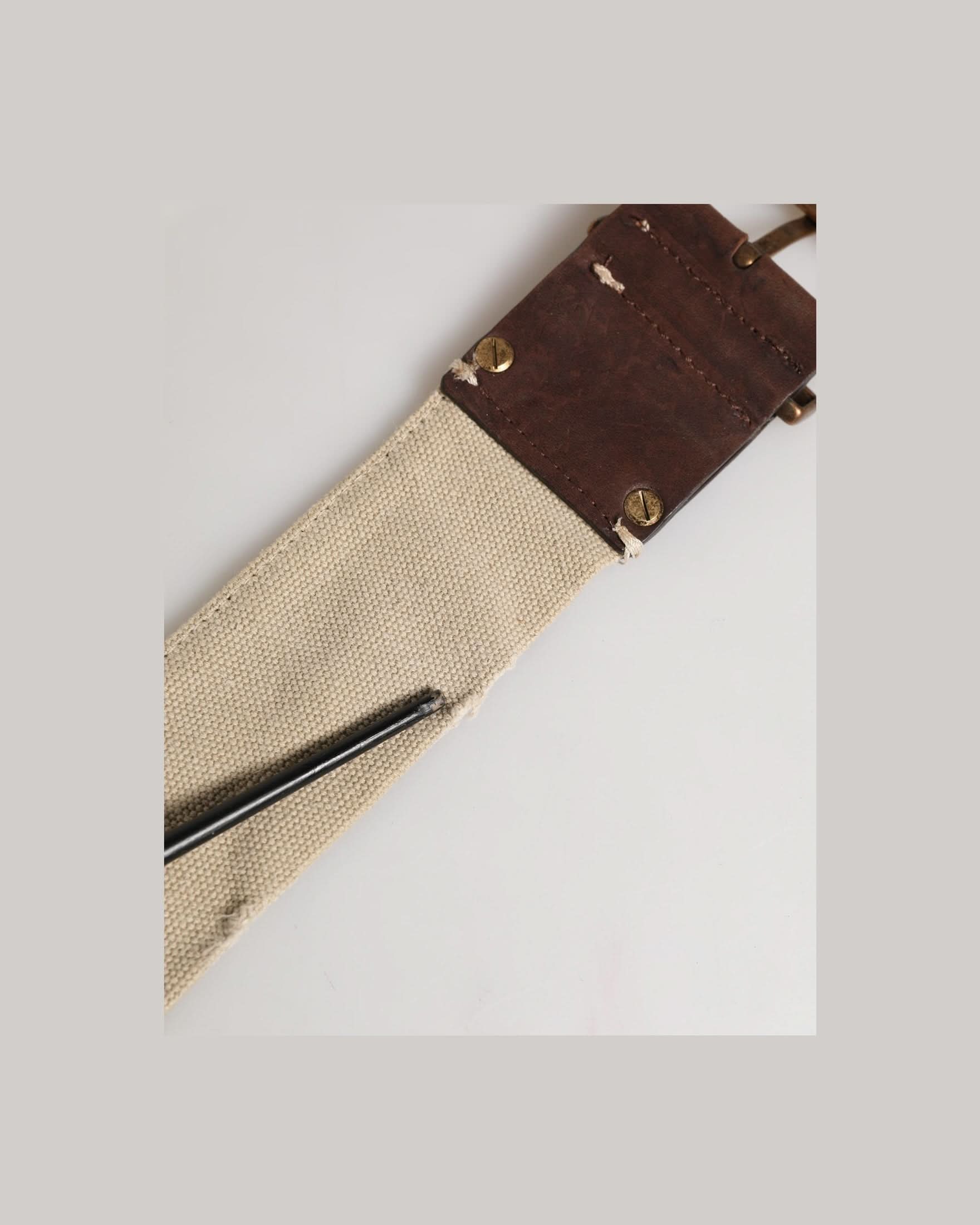Ermanno Scervino Brown Leather Beige Canvas Metal Buckle Belt