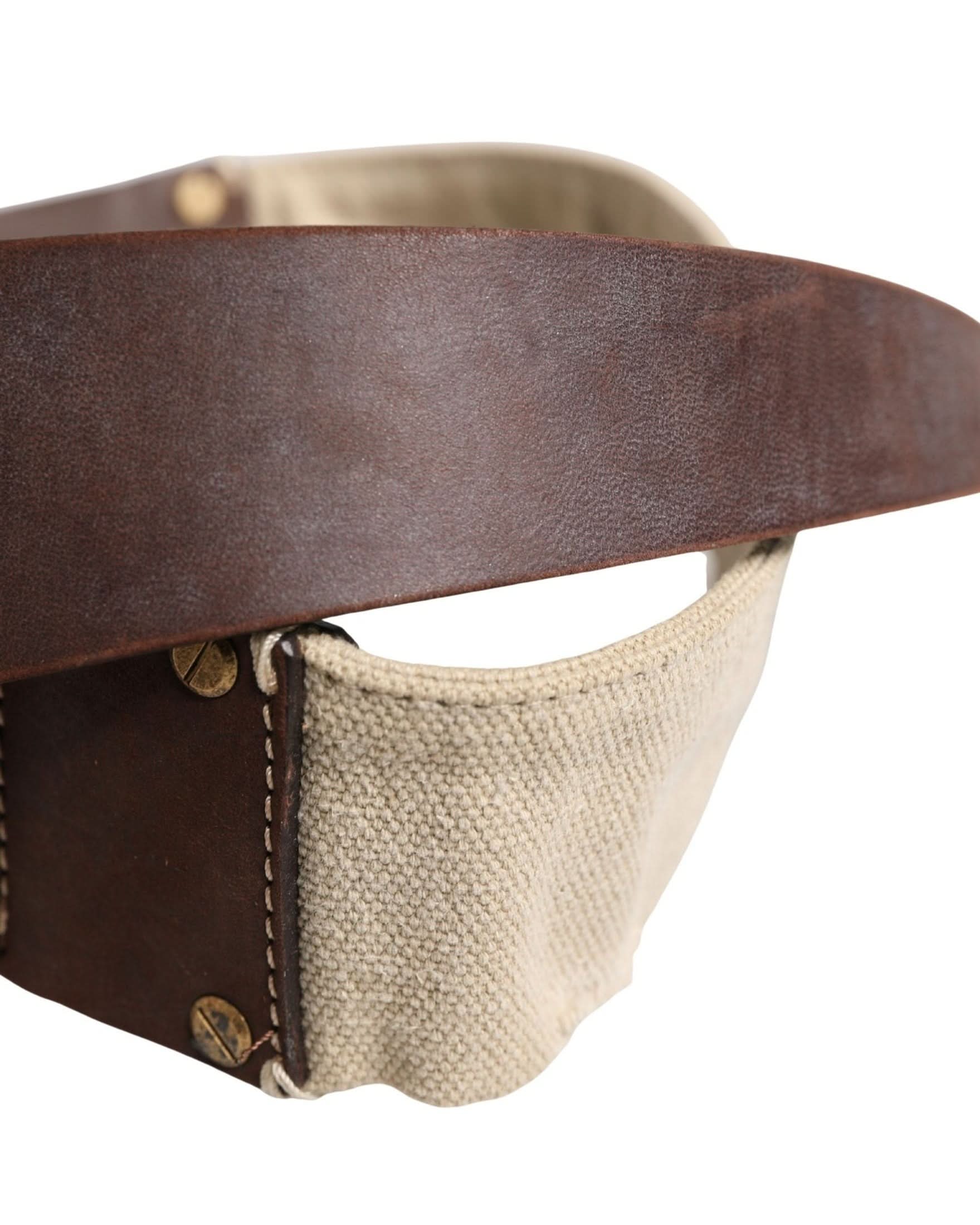 Ermanno Scervino Brown Leather Beige Canvas Metal Buckle Belt