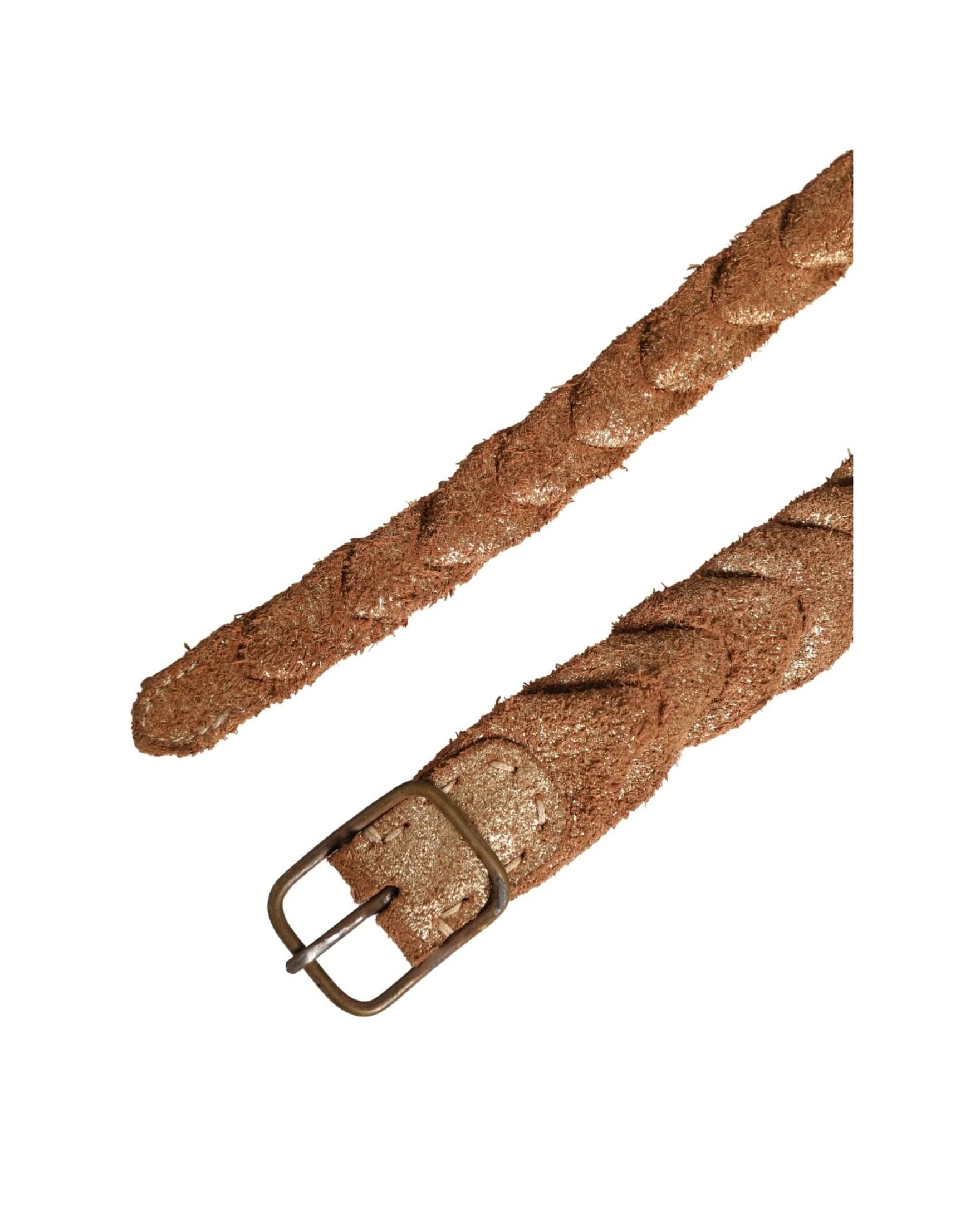 Ermanno Scervino Brown Leather Braided Metal Buckle Belt
