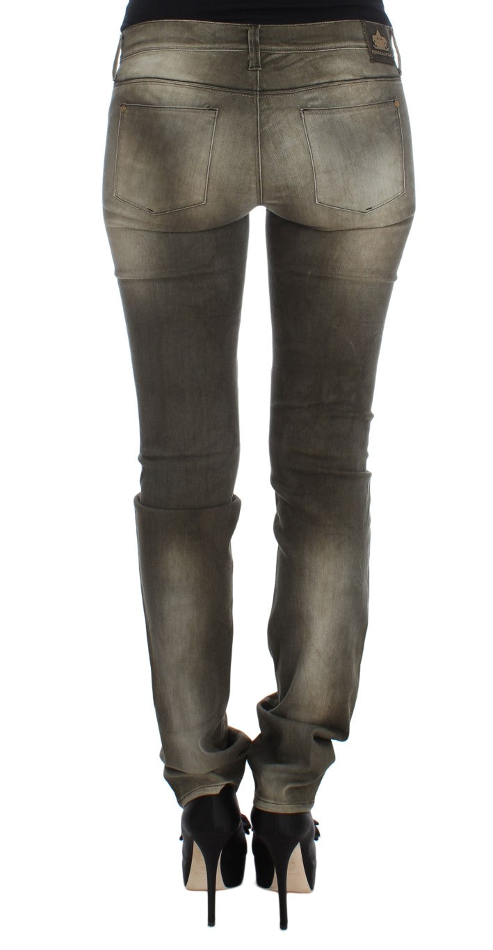 Ermanno Scervino Gray Cotton Wash Blend Slim Fit Jeans Glam Steals