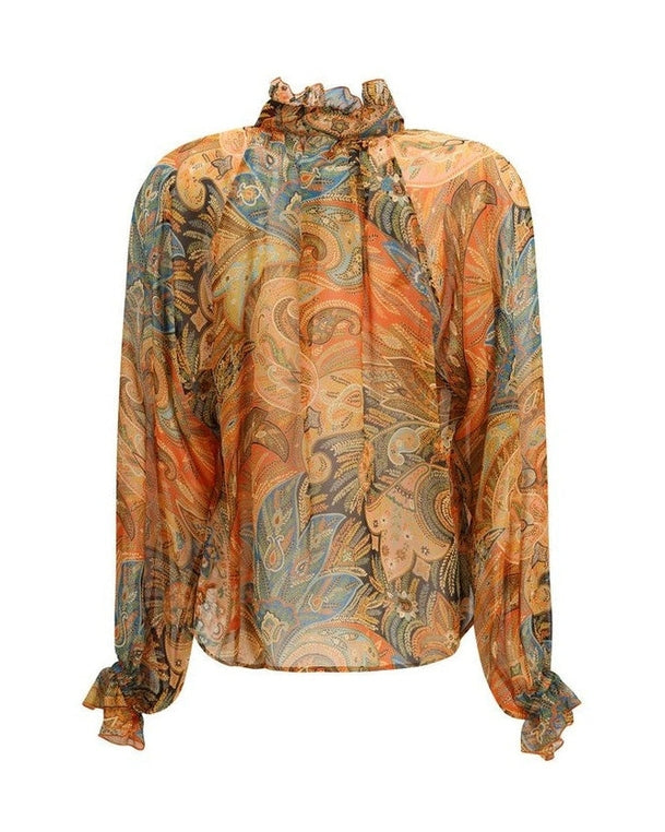 Etro Orange Silk Pattern Shirt