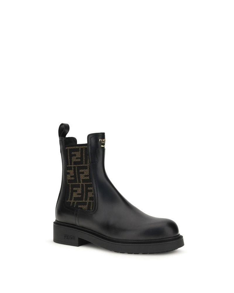 Fendi Black Calf Leather Bos Taurus Ankle Boots