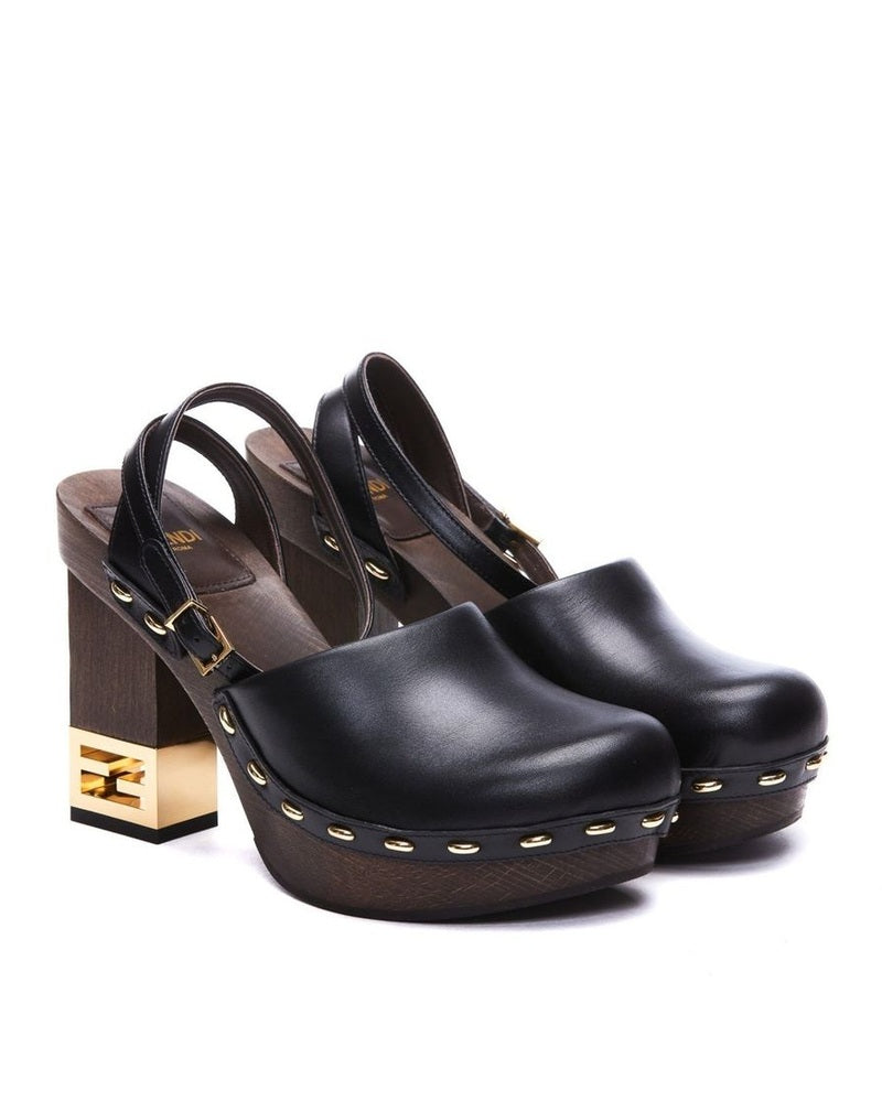 Fendi Black Calfskin Clogs Heels