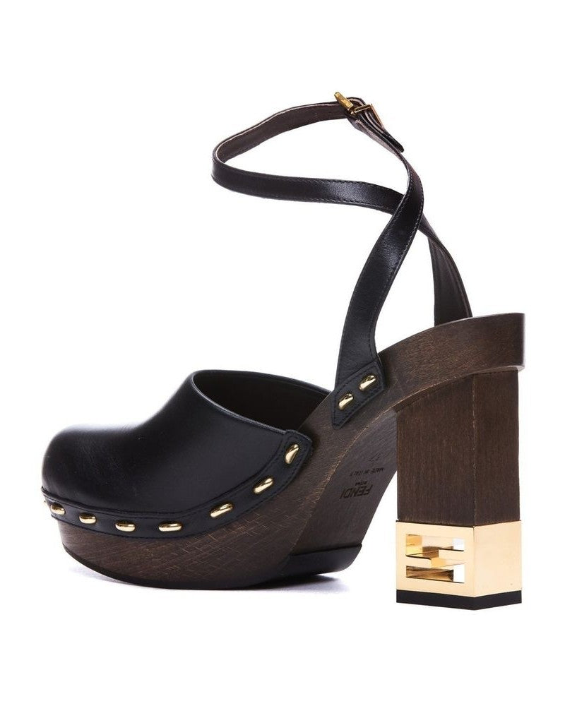 Fendi Black Calfskin Clogs Heels