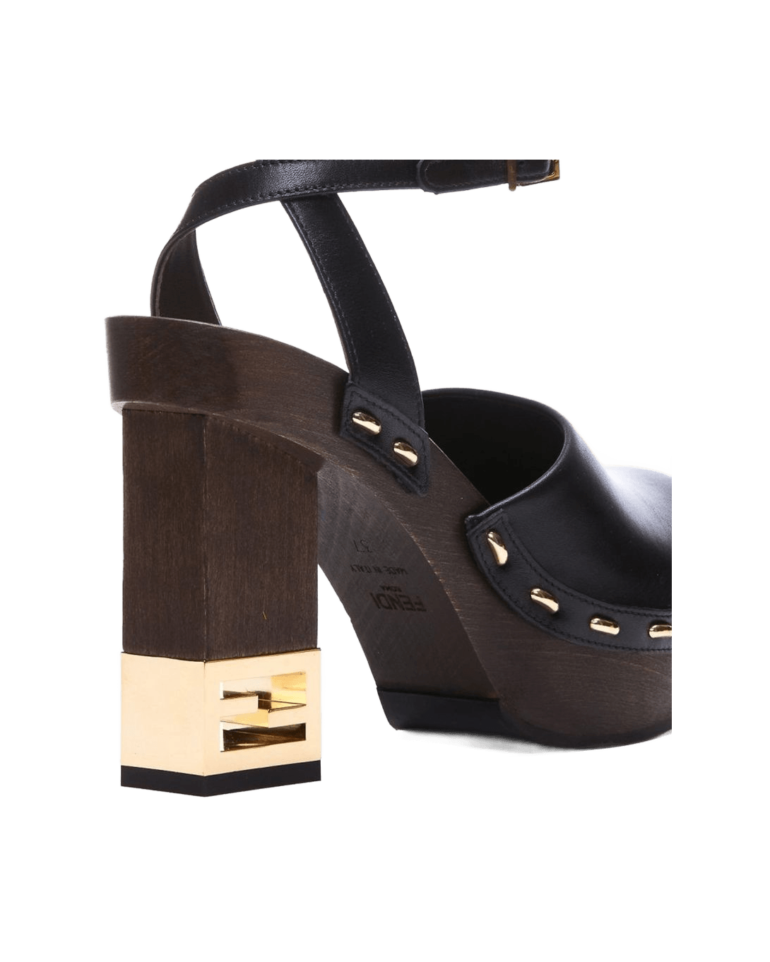Fendi Black Calfskin Gold-Heel Clogs Glam Steals