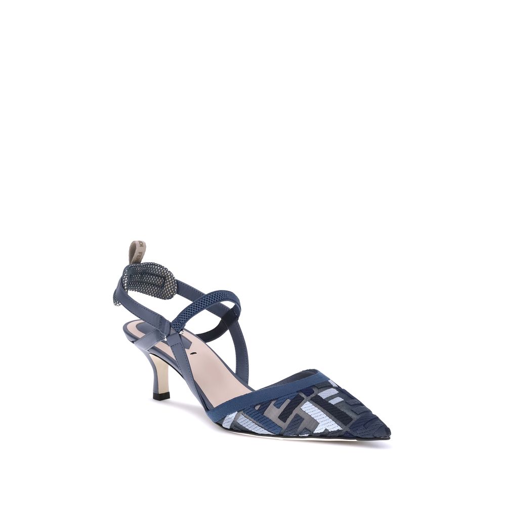 Fendi Blue Polyamide Mid Heel Pumps Glam Steals