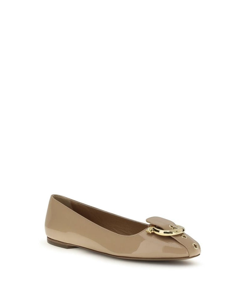 Ferragamo Beige Calf Leather Bos Taurus Ballet Flats