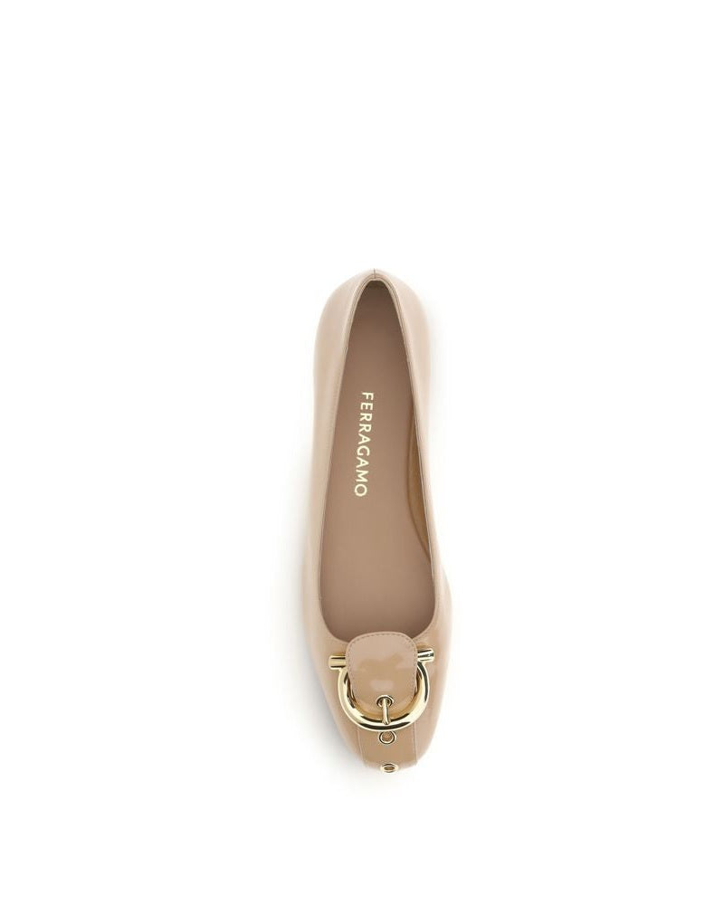 Ferragamo Beige Calf Leather Bos Taurus Ballet Flats