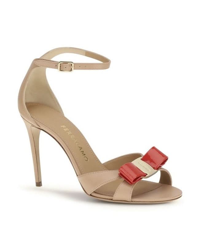 Ferragamo Beige Calf Leather Bos Taurus Stiletto Heel Sandals