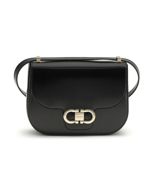 Ferragamo Black Calf Leather Bos Taurus Shoulder Bag