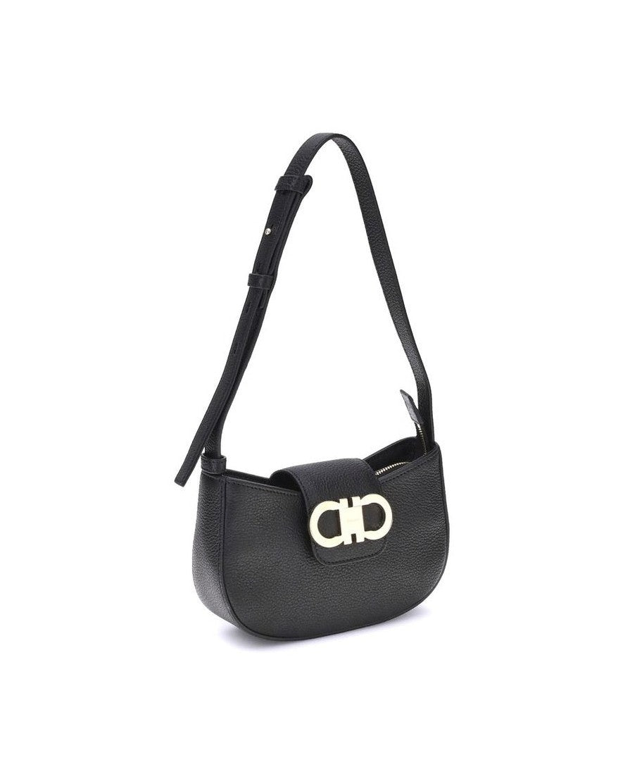 Ferragamo Black Calf Leather Bos Taurus Shoulder Bag Glam Steals