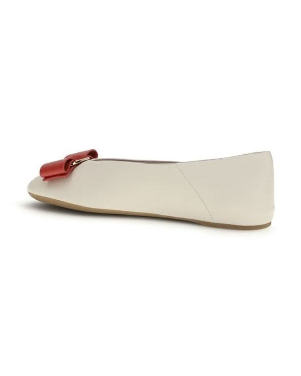 Ferragamo White Calf Leather Bos Taurus Ballet Flats