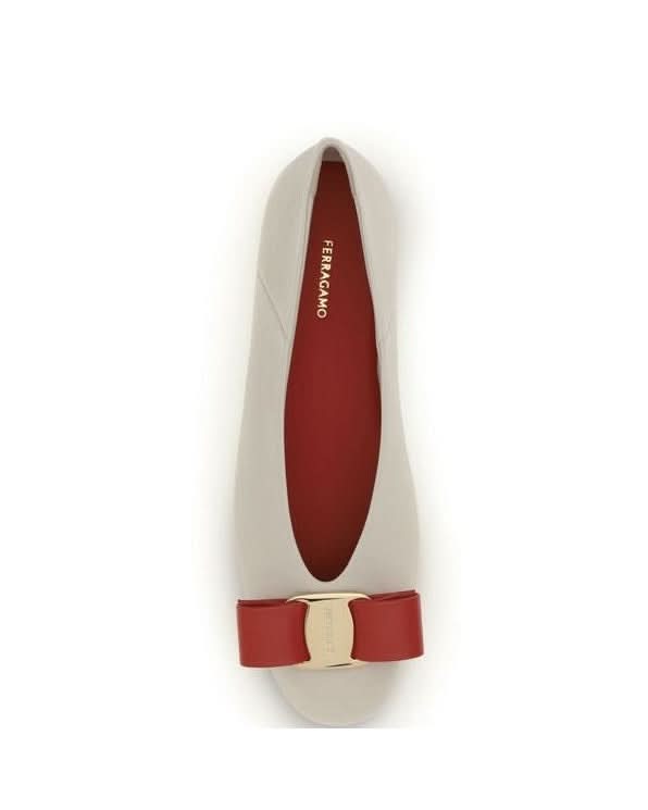 Ferragamo White Calf Leather Bos Taurus Ballet Flats