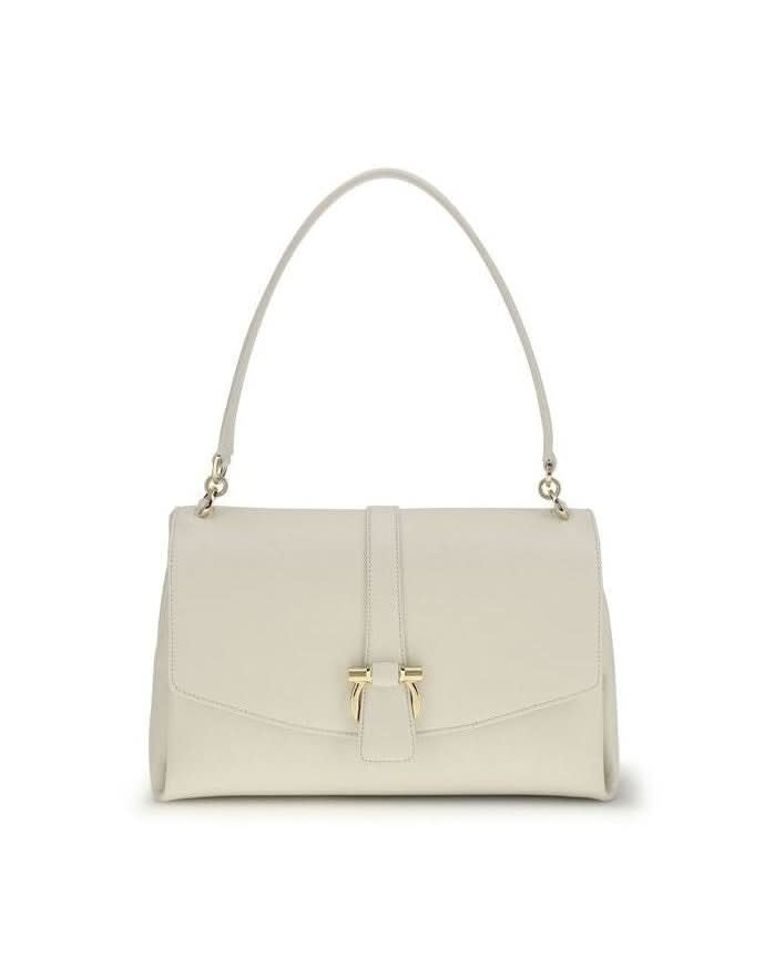 Ferragamo White Calf Leather Bos Taurus Shoulder Bag