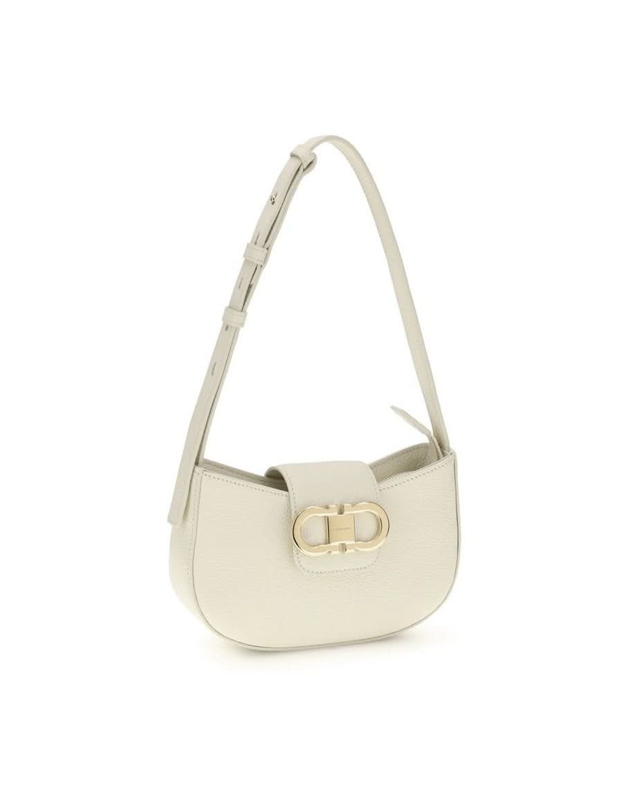 Ferragamo White Calf Leather Bos Taurus Shoulder Bag