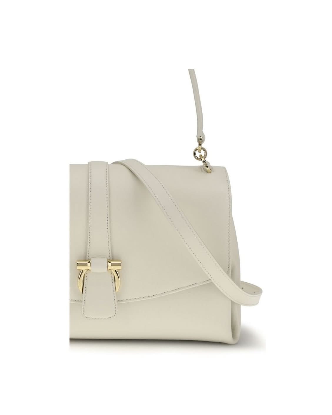 Ferragamo White Calf Leather Bos Taurus Shoulder Bag