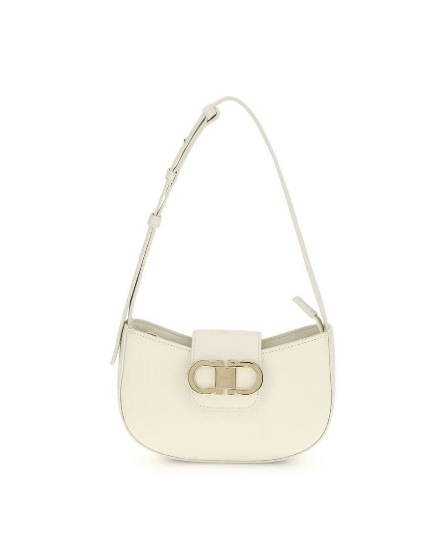 Ferragamo White Calf Leather Bos Taurus Shoulder Bag