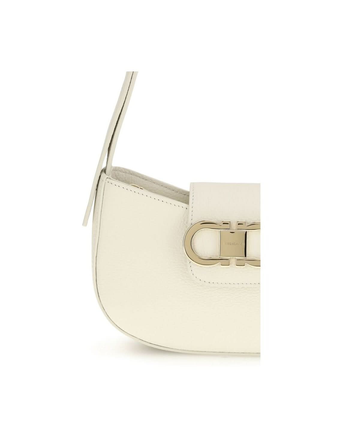 Ferragamo White Calf Leather Bos Taurus Shoulder Bag