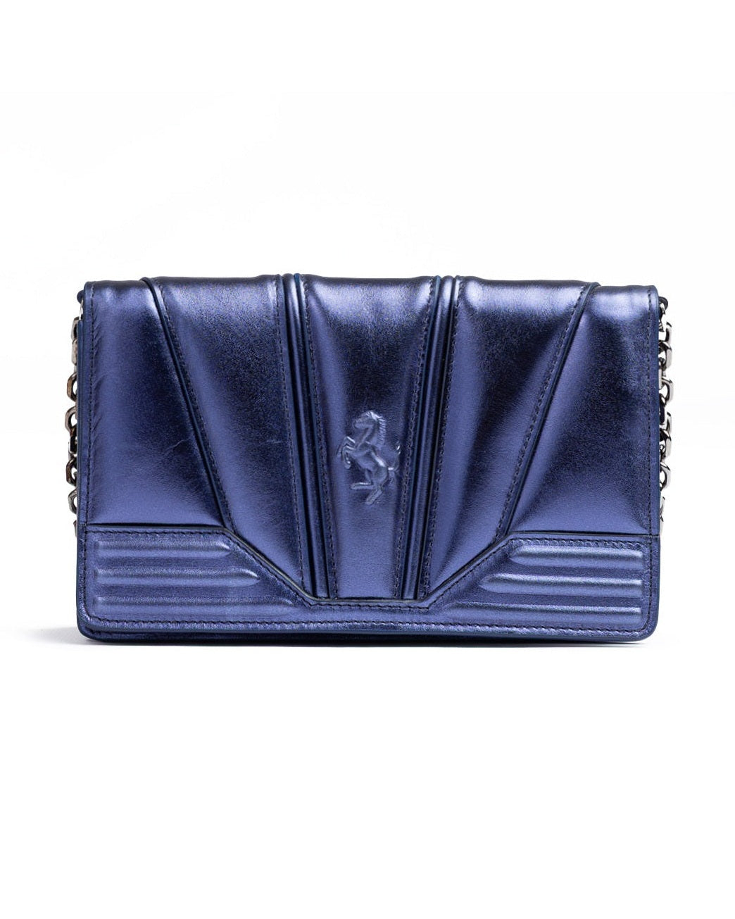 Ferrari Blue Leather Metal Gt Patent Bag with Chain Glam Steals