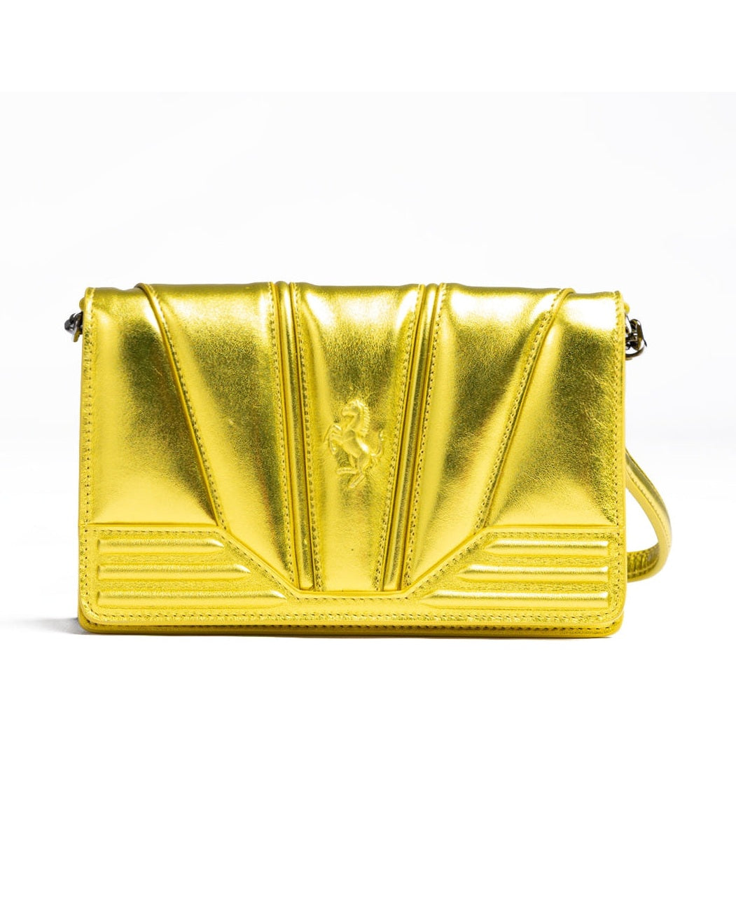 Ferrari Yellow Leather Metal Gt Patent Bag with Chain Glam Steals
